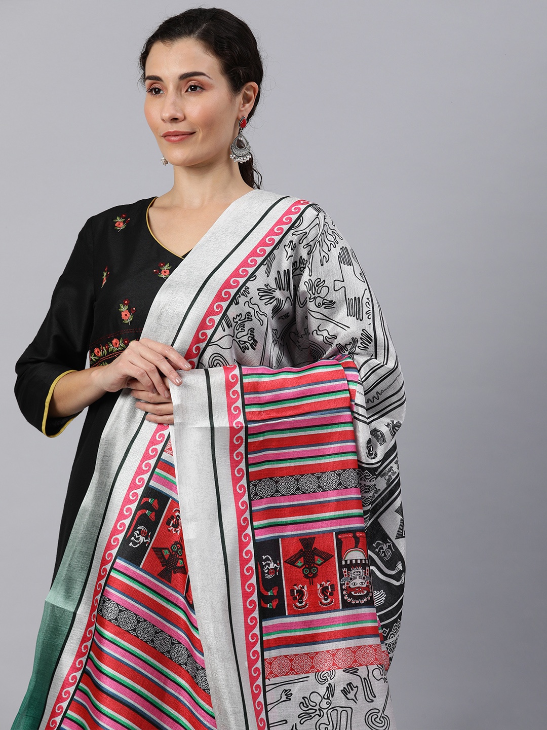 

Rani Saahiba Ethnic Motifs Printed Art Silk Dupatta, Grey