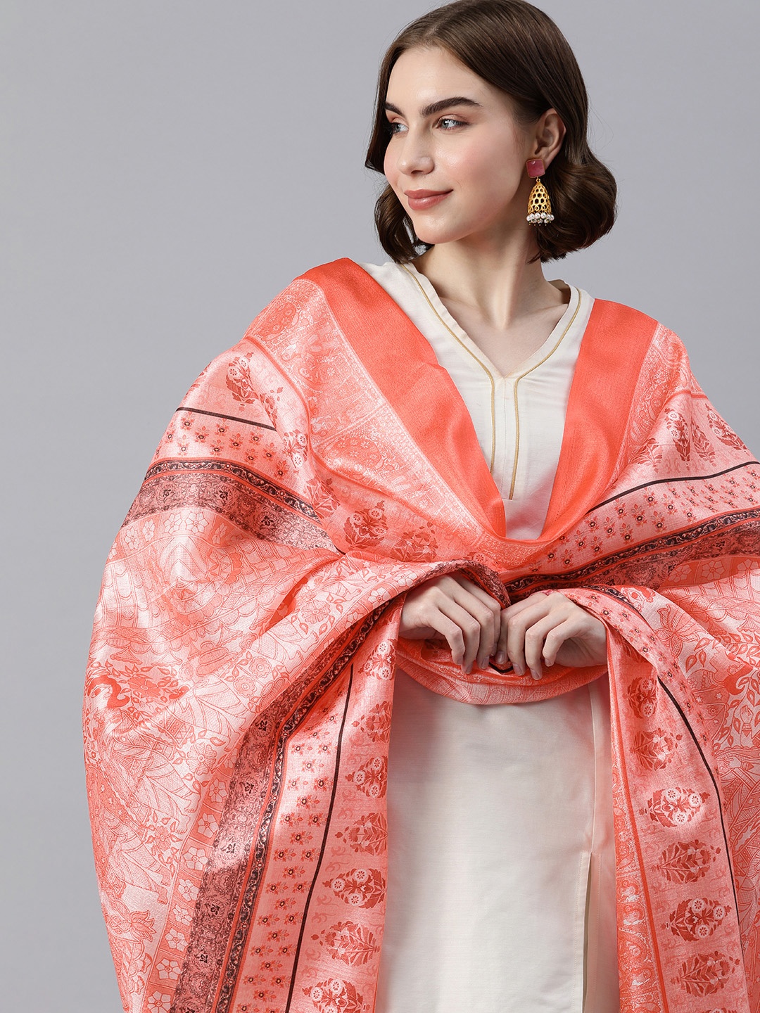 

Rani Saahiba Ethnic Motifs Printed Art Silk Dupatta, Orange