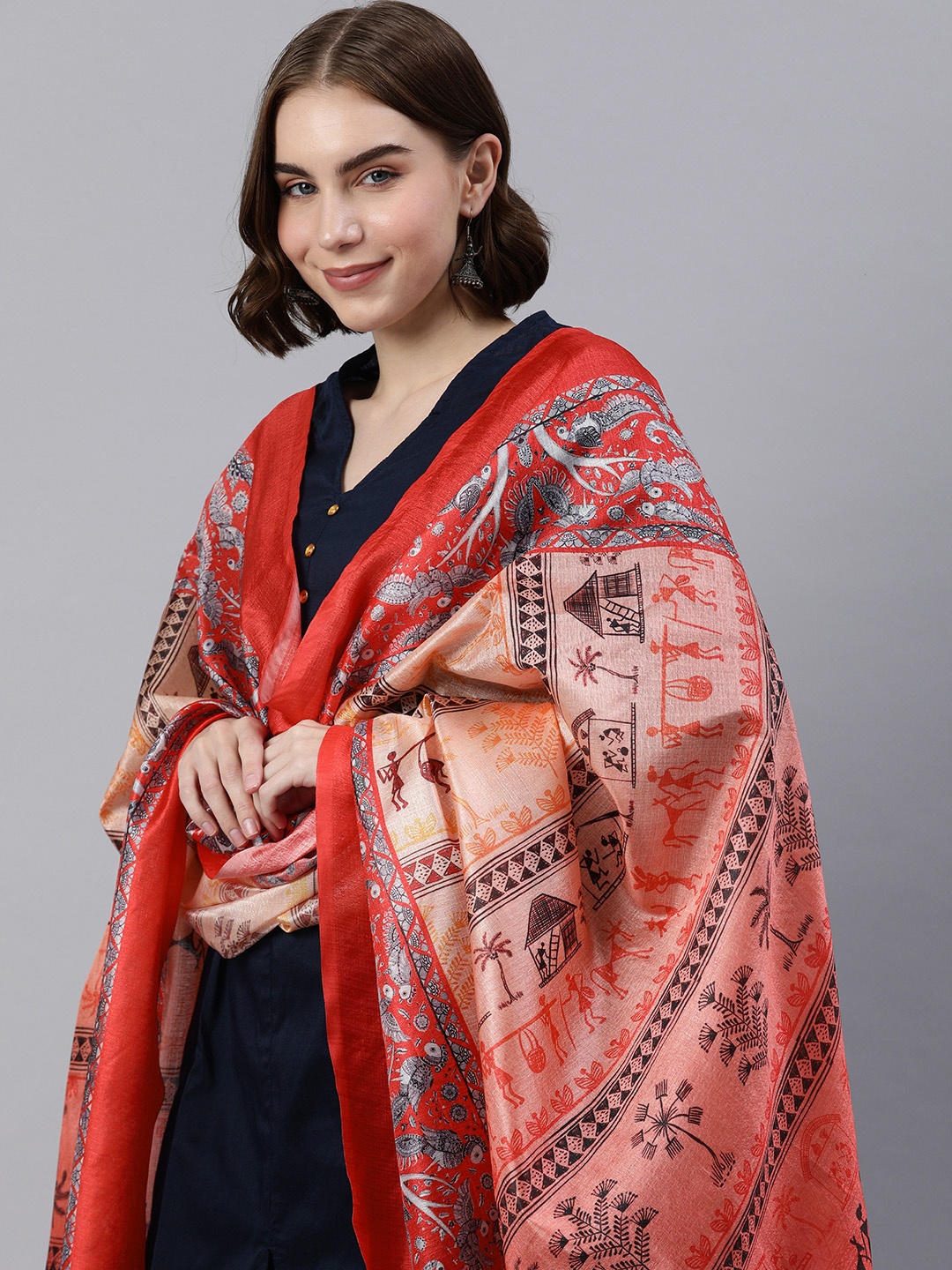 

Rani Saahiba Ethnic Motifs Printed Art Silk Dupatta, Orange