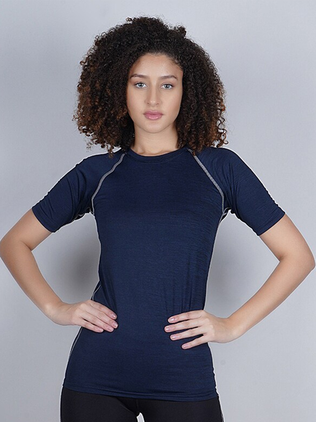 

NEVER LOSE Round Neck Compression Quick Dry Moisture Wicking Training T-shirt, Navy blue