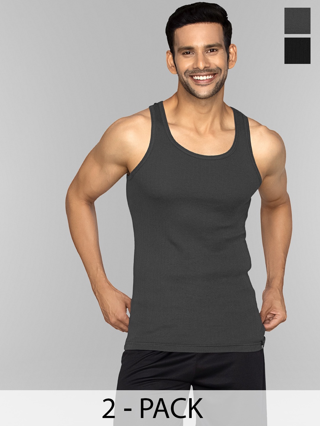 

XYXX Men Pack of 2 Solid Nova Super Combed Cotton Round Neck Innerwear Vest, Black