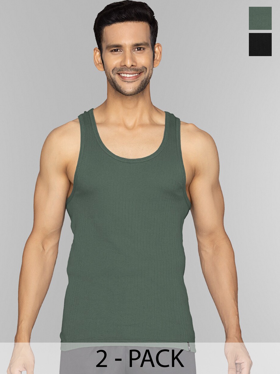 

XYXX Men Pack of 2 Solid Nova Super Combed Cotton Round Neck Innerwear Vest, Black
