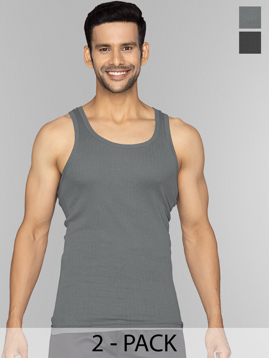 

XYXX Men Pack of 2 Solid Nova Super Combed Cotton Round Neck Innerwear Vest, Grey