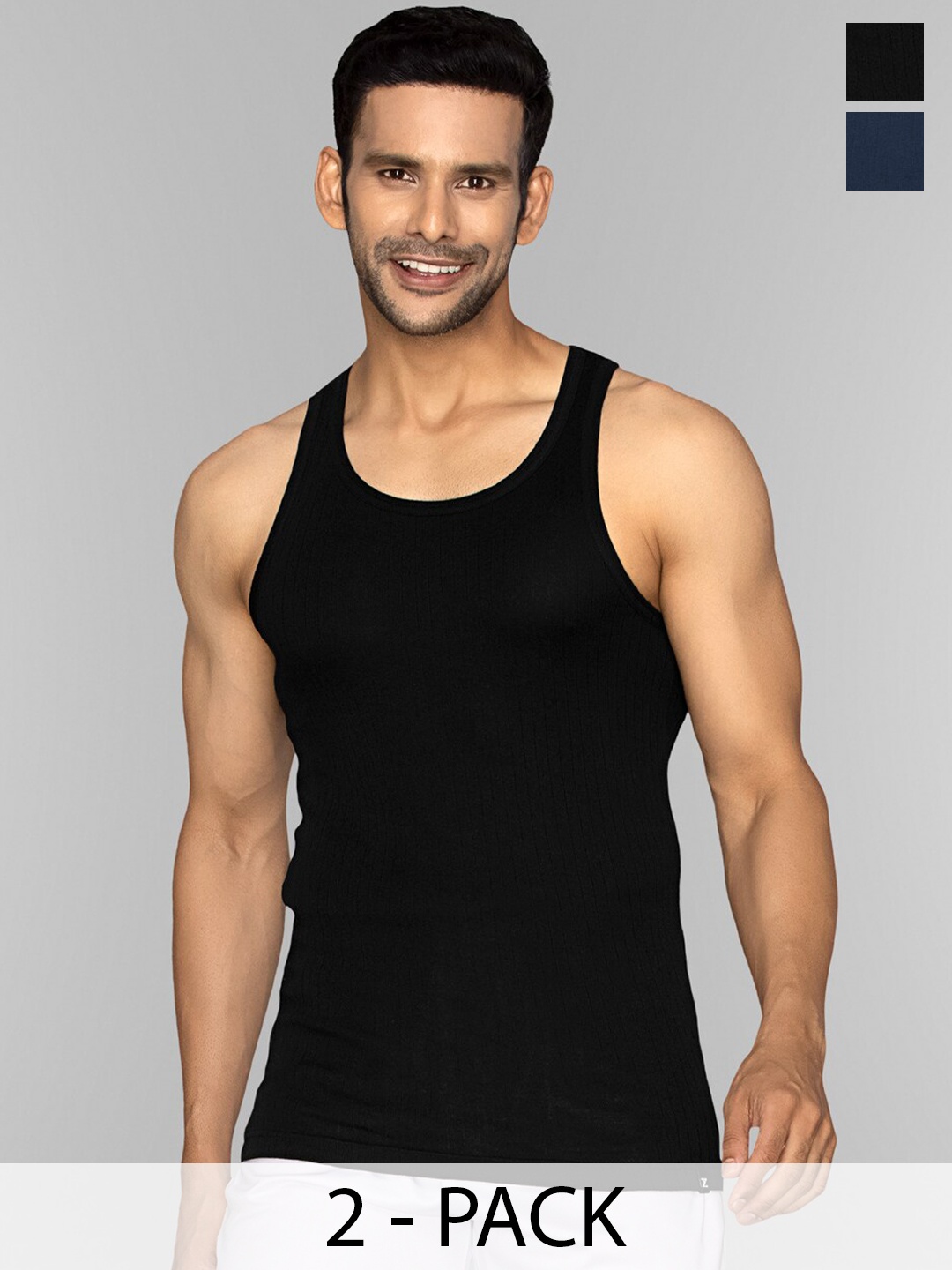 

XYXX Men Pack of 2 Solid Nova Super Combed Cotton Round Neck Innerwear Vest, Black