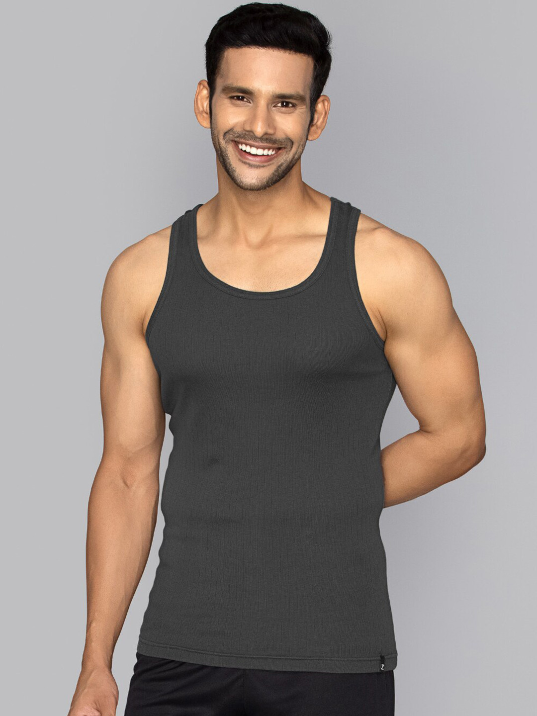 

XYXX Men Solid Nova Super Combed Cotton Grey Round Neck Innerwear Vest, Charcoal