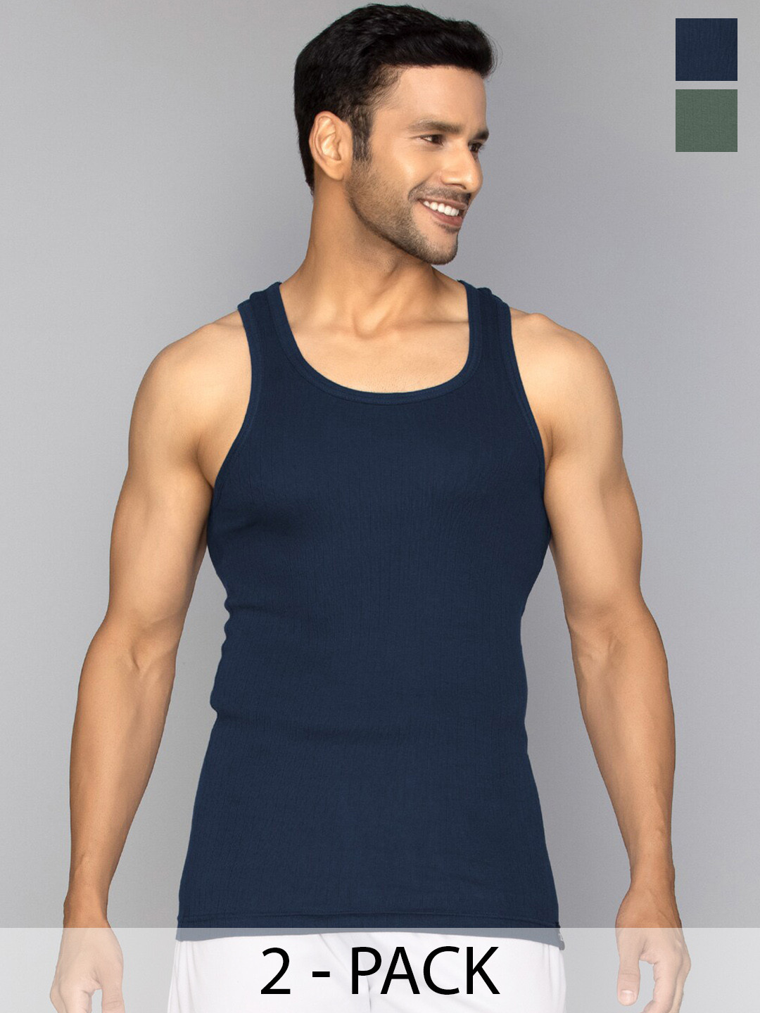 

XYXX Men Pack of 2 Solid Nova Super Combed Cotton Round Neck Innerwear Vest, Blue