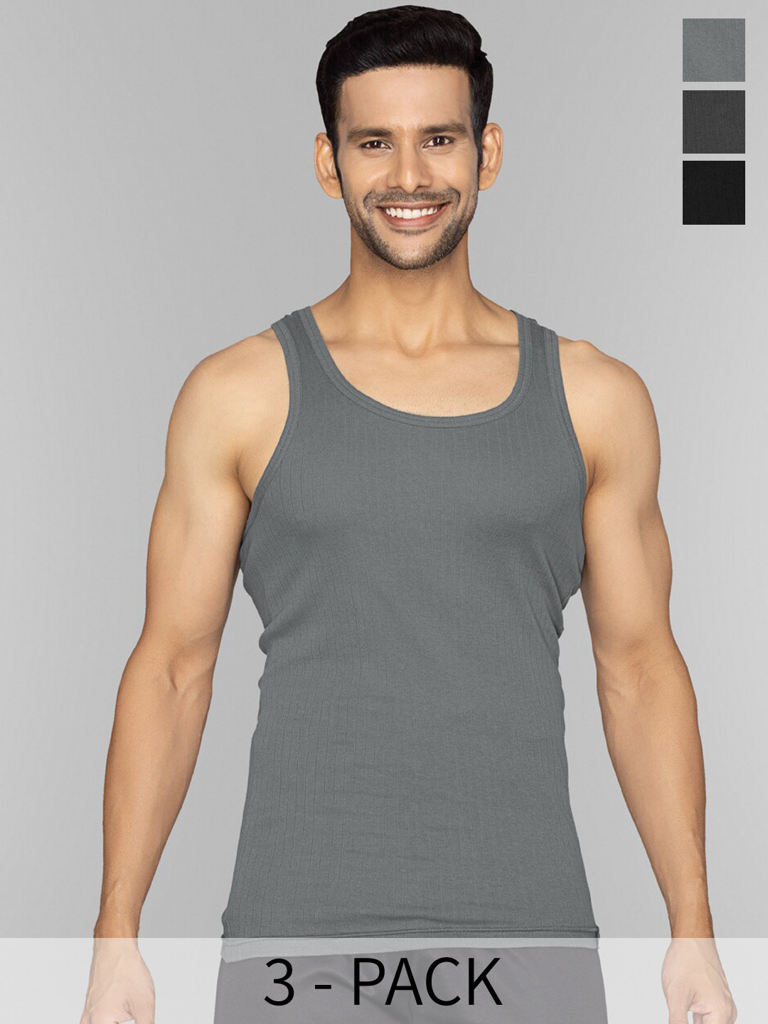 

XYXX Men Pack of 3 Solid Nova Super Combed Cotton Round Neck Innerwear Vest, Black