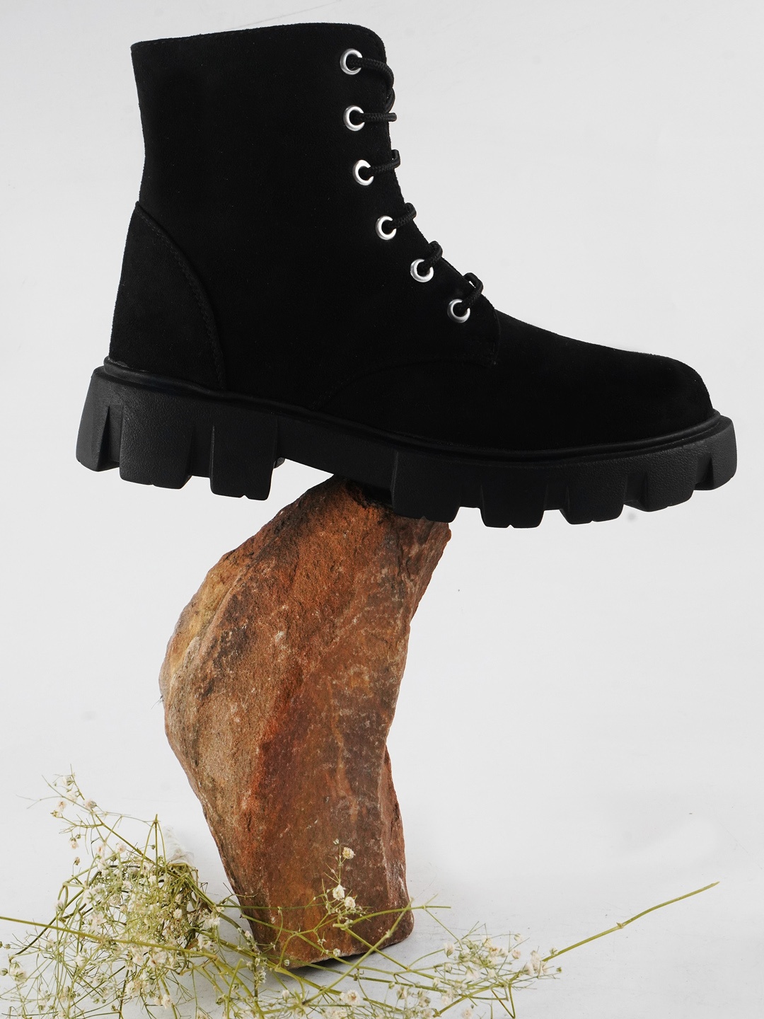 

Try Me Women Mid Top Suede Platform-Heeled Regular Boots, Black
