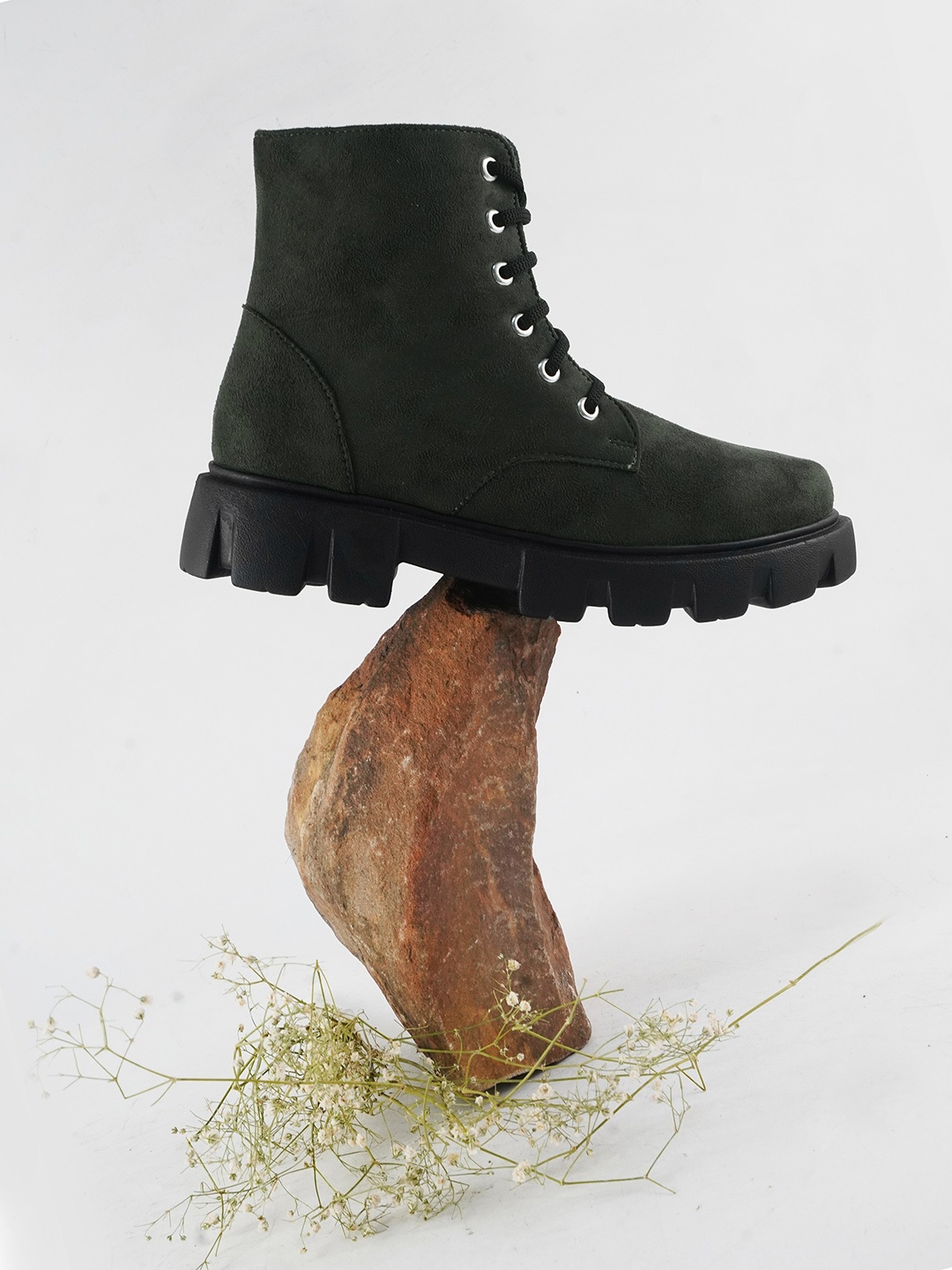 

Try Me Women Mid Top Suede Platform-Heeled Regular Boots, Green