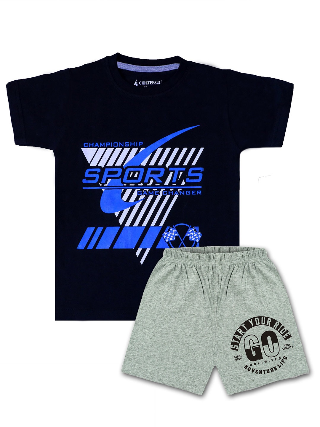

CoolTees4U Boys Printed T-shirt with Shorts, Navy blue