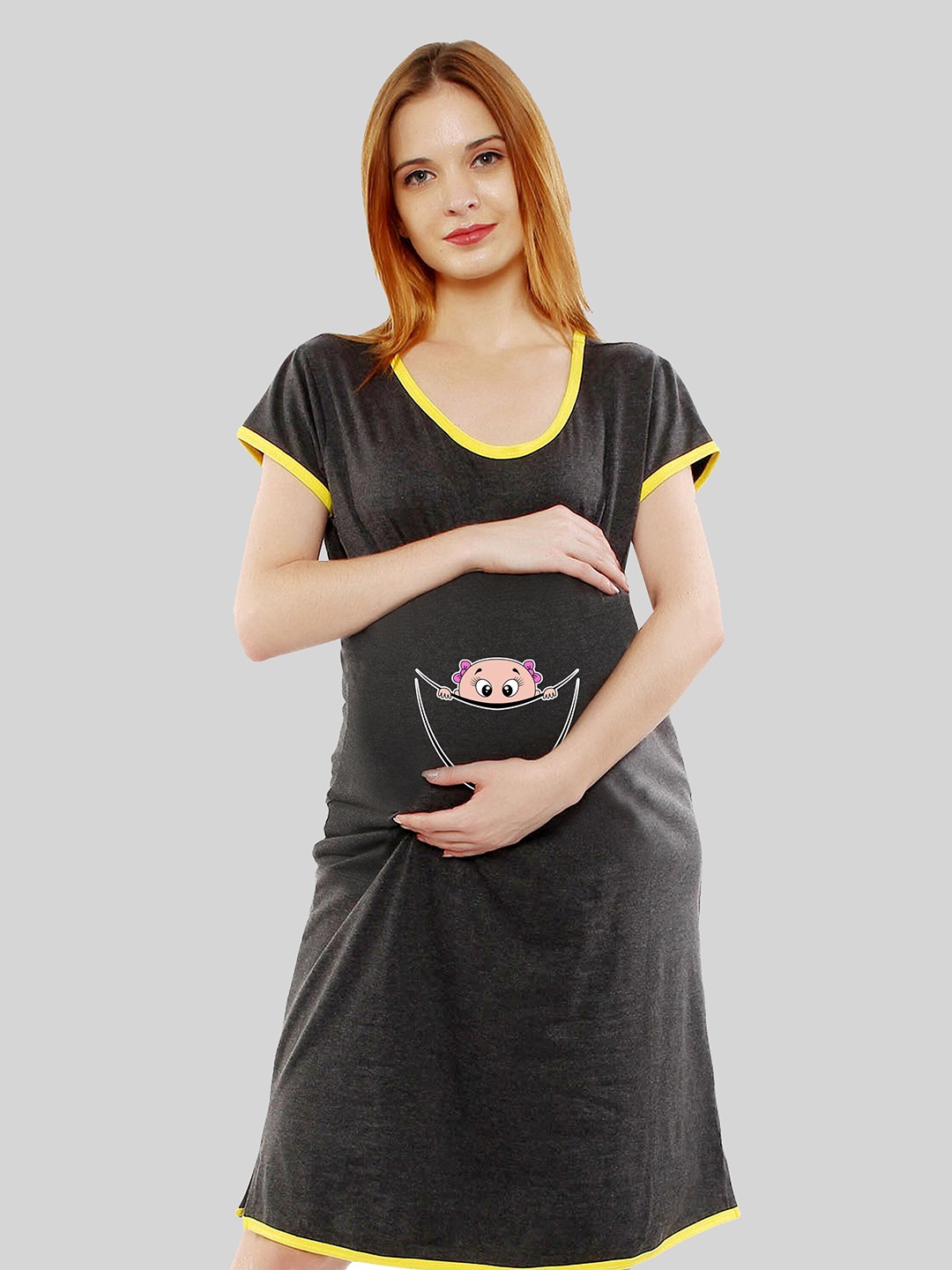 

SillyBoom Graphic Printed Scoop Neck Maternity T-shirt Dress, Charcoal
