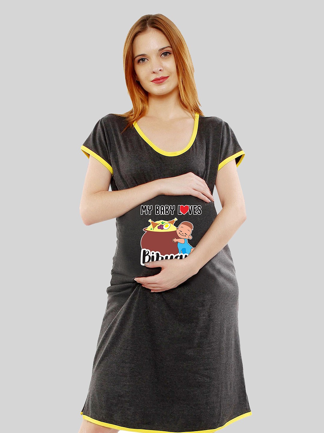 

SillyBoom Graphic Printed Round Neck Short Sleeves Maternity T-shirt Dress, Charcoal