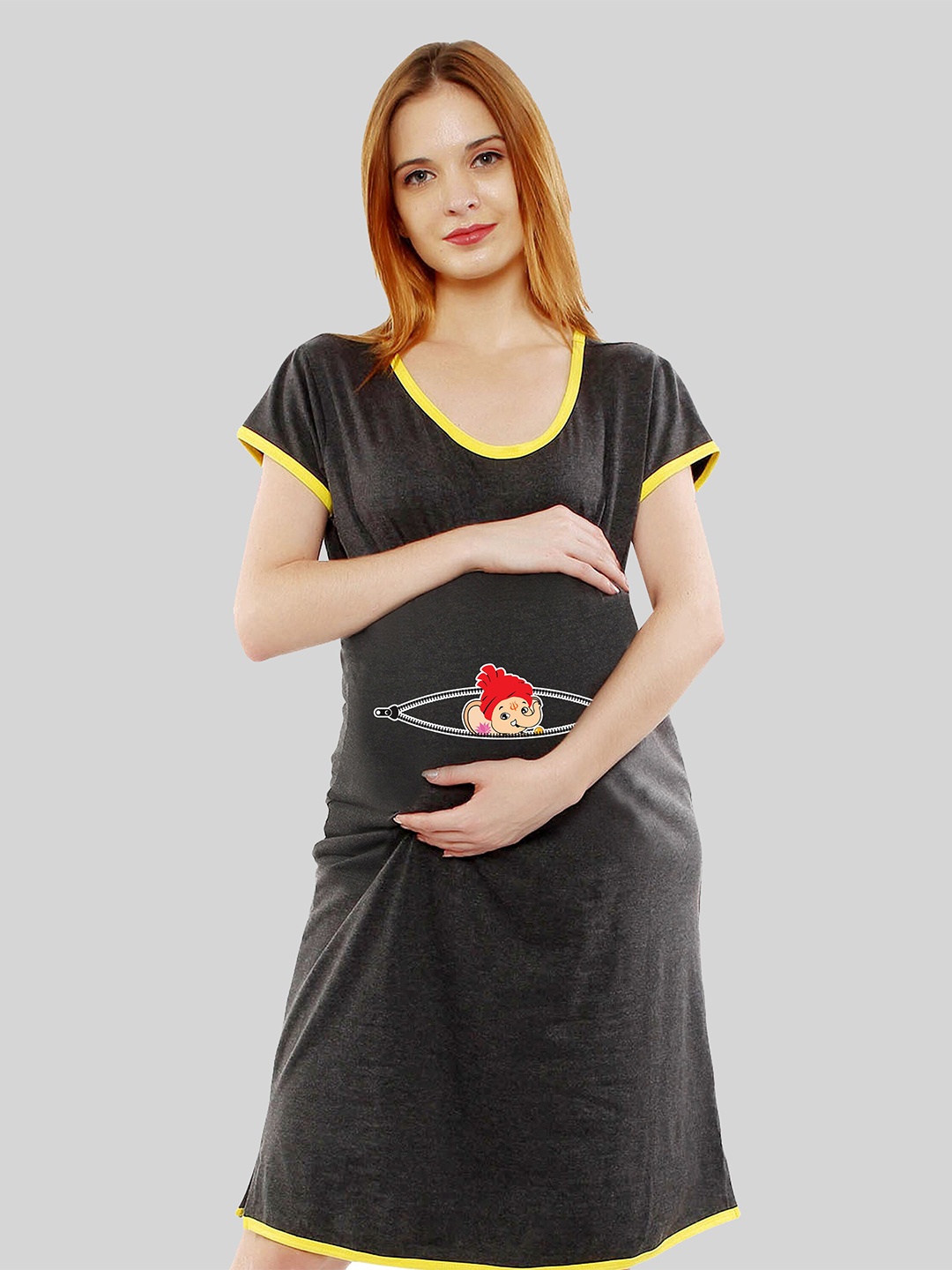 

SillyBoom Graphic Printed Scoop Neck Maternity T-shirt Dress, Charcoal