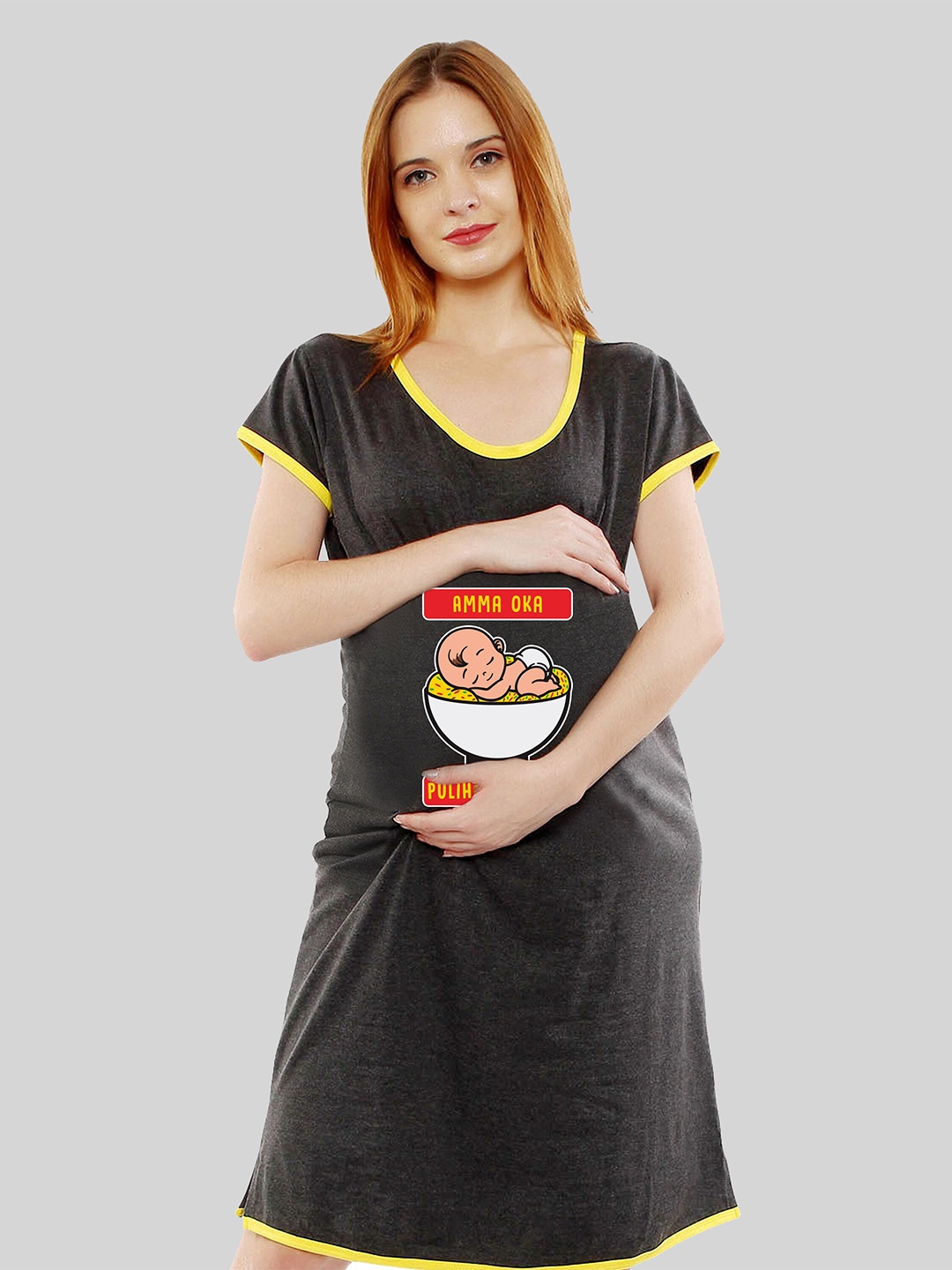 

SillyBoom Graphic Printed Scoop Neck Maternity T-shirt Dress, Charcoal