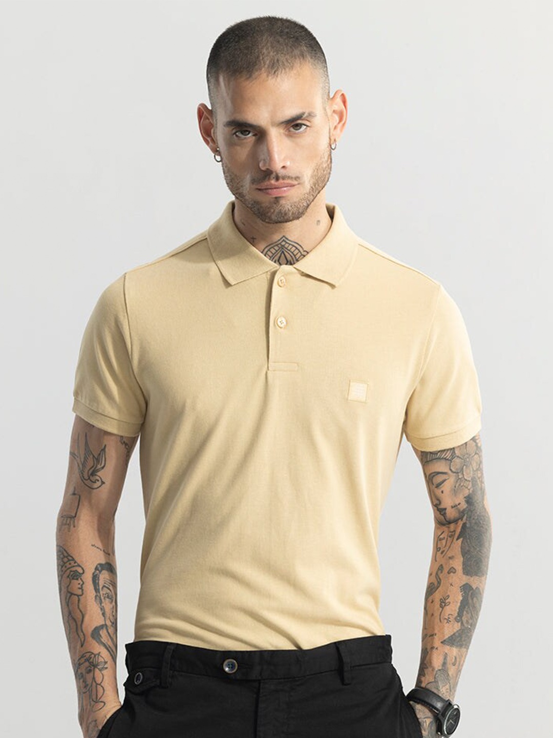 

Snitch Beige Polo Collar Short Sleeves Slim Fit T-shirt