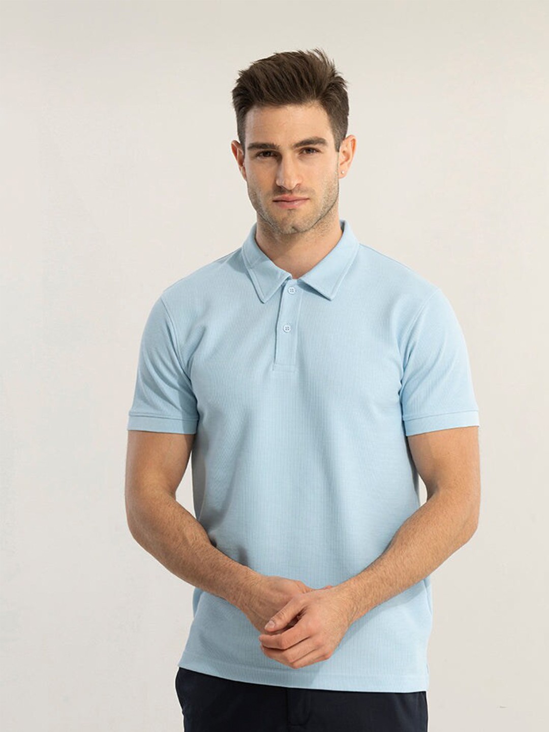 

Snitch Blue Polo Collar Short Sleeves Slim Fit T-shirt
