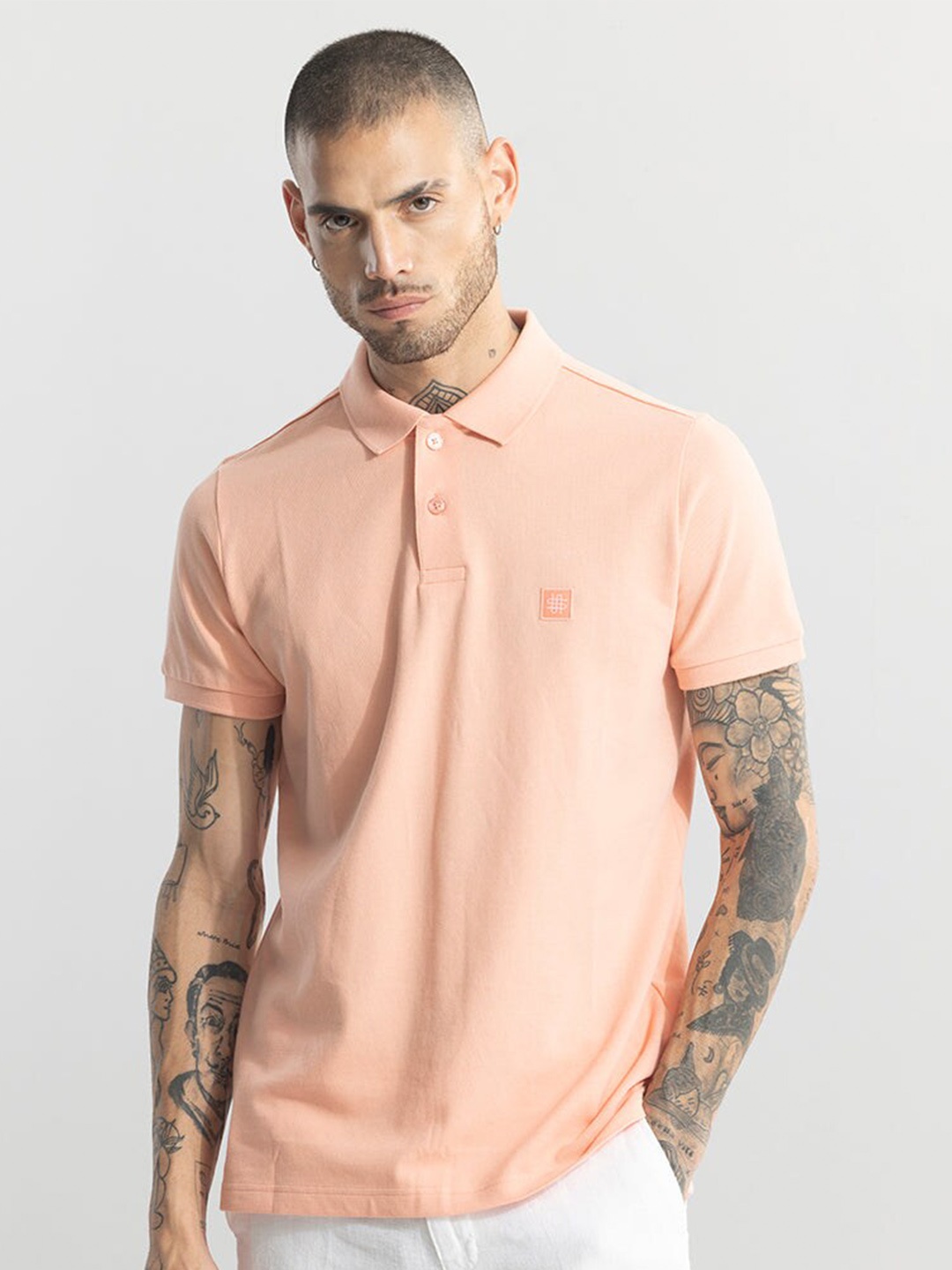 

Snitch Pink Polo Collar Short Sleeves Slim Fit T-shirt