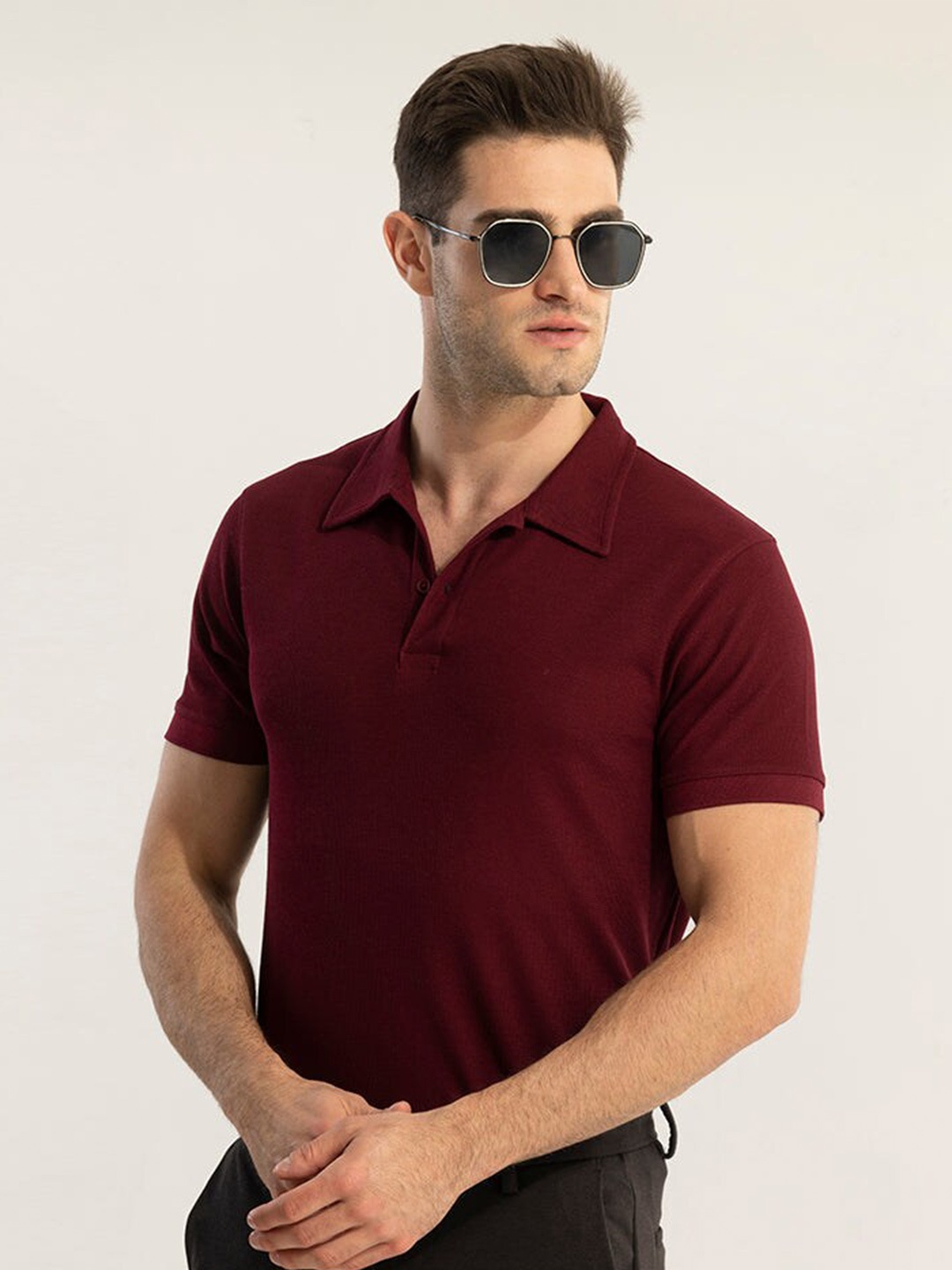 

Snitch Maroon Polo Collar Slim Fit T-shirt