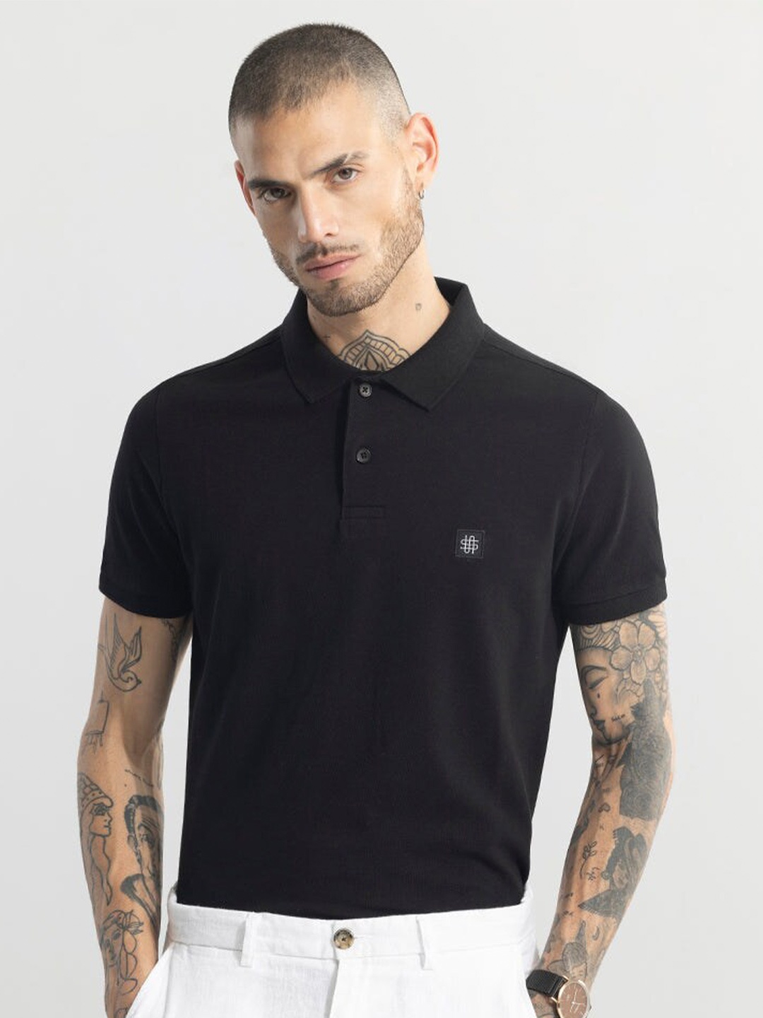 

Snitch Black Polo Collar Slim Fit T-shirt