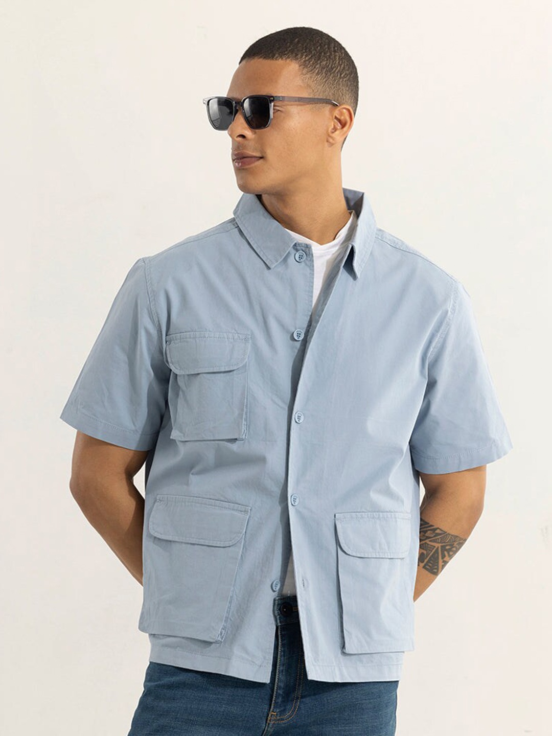 

Snitch Blue Classic Pure Cotton Casual Shacket