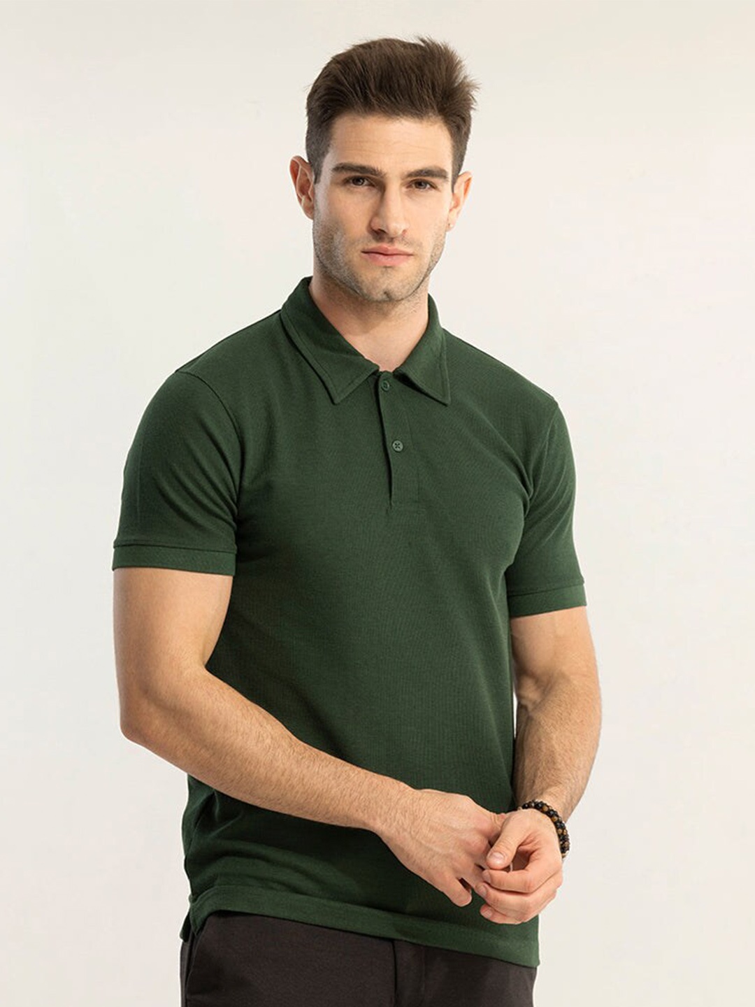 

Snitch Olive Green Polo Collar Slim Fit T-shirt