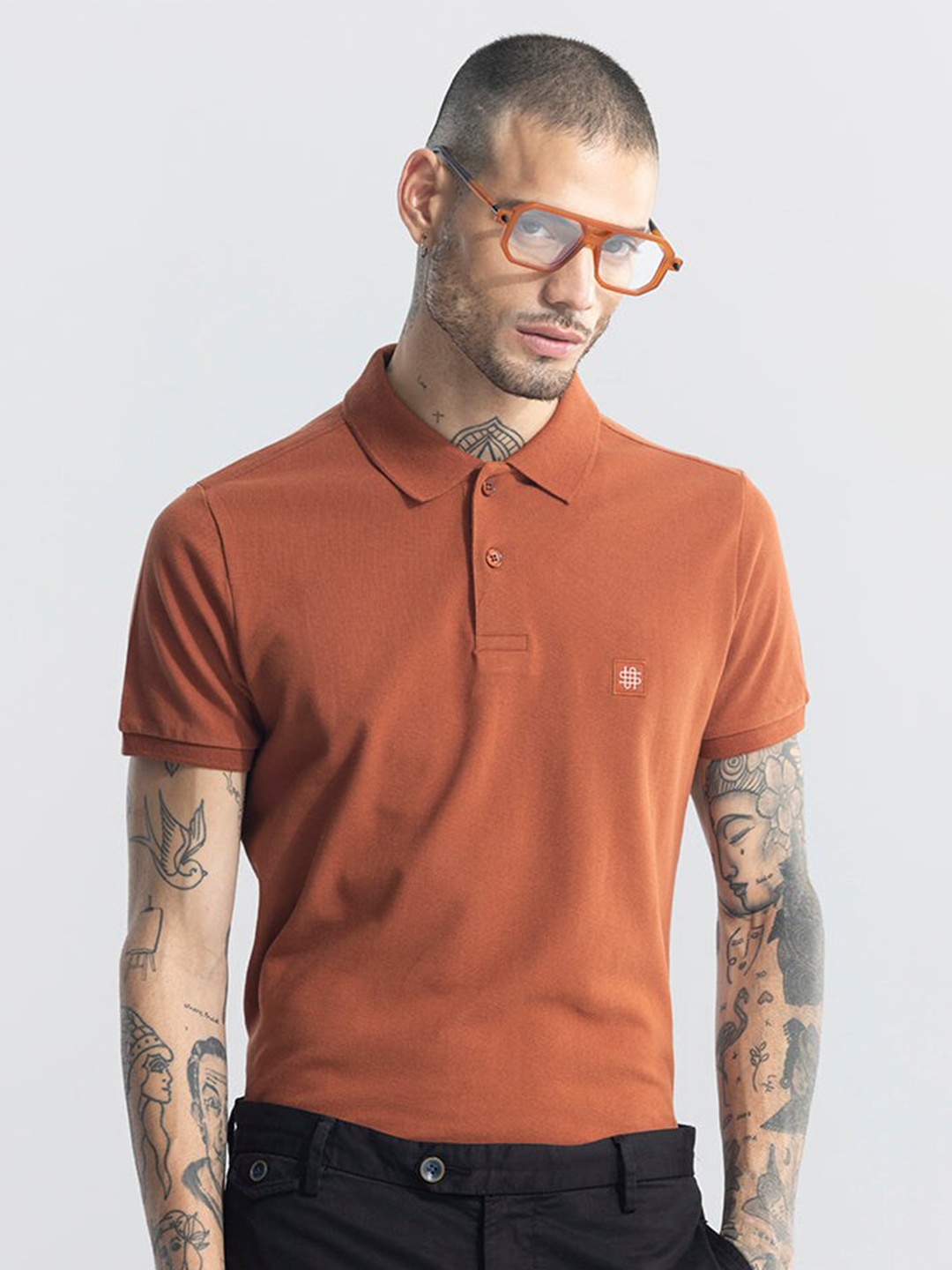 

Snitch Orange Polo Collar Slim Fit T-shirt