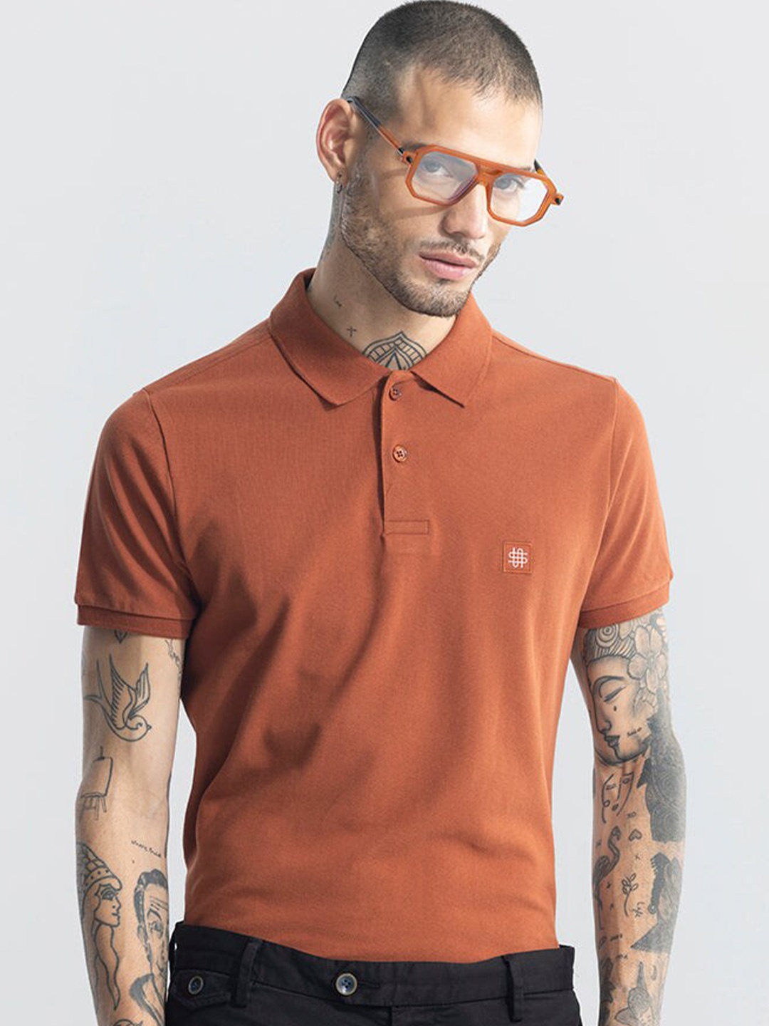 

Snitch Orange Polo Collar Slim Fit T-shirt