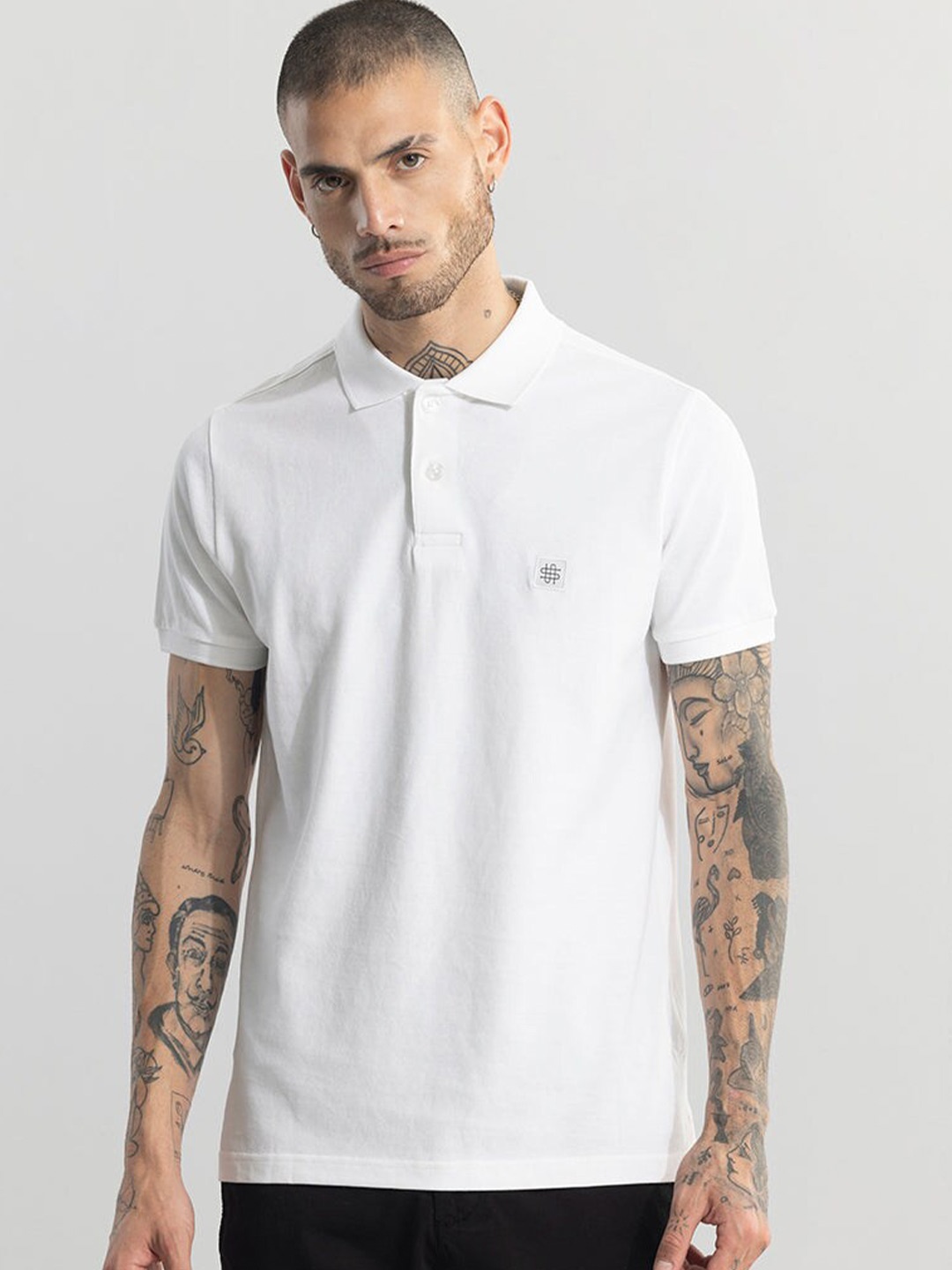 

Snitch White Polo Collar Slim Fit T-shirt
