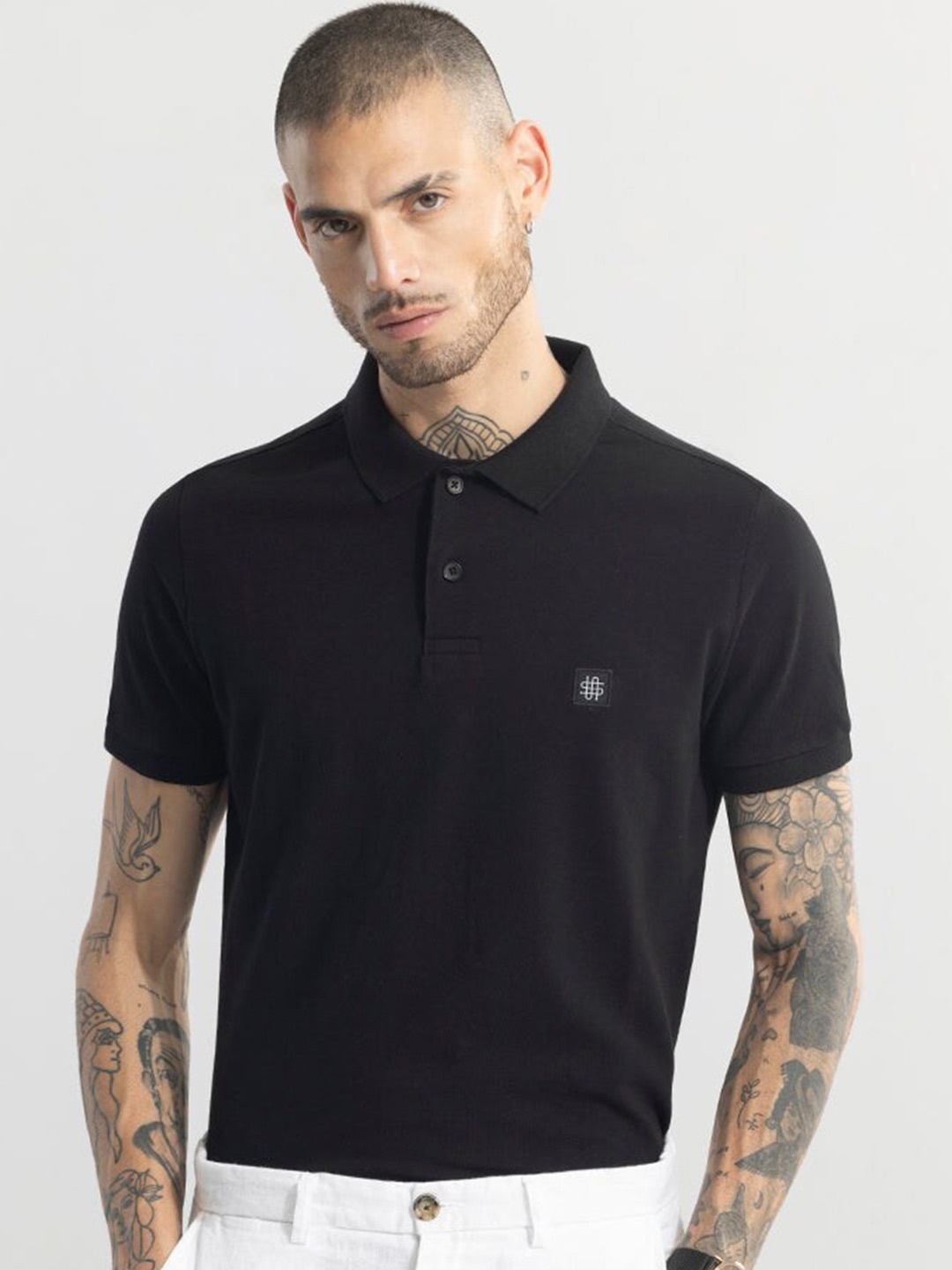 

Snitch Black Polo Collar Slim Fit T-shirt