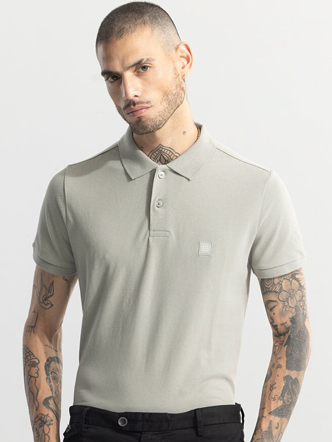 

Snitch Grey Polo Collar Slim Fit T-shirt