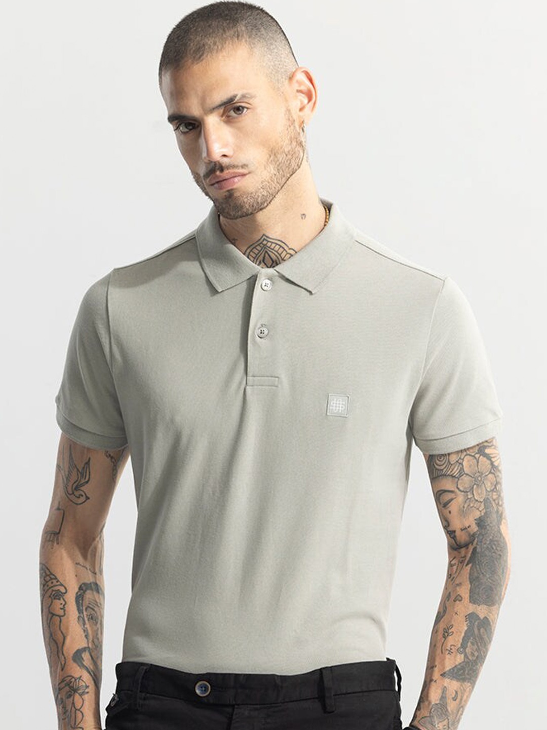 

Snitch Grey Polo Collar Slim Fit T-shirt