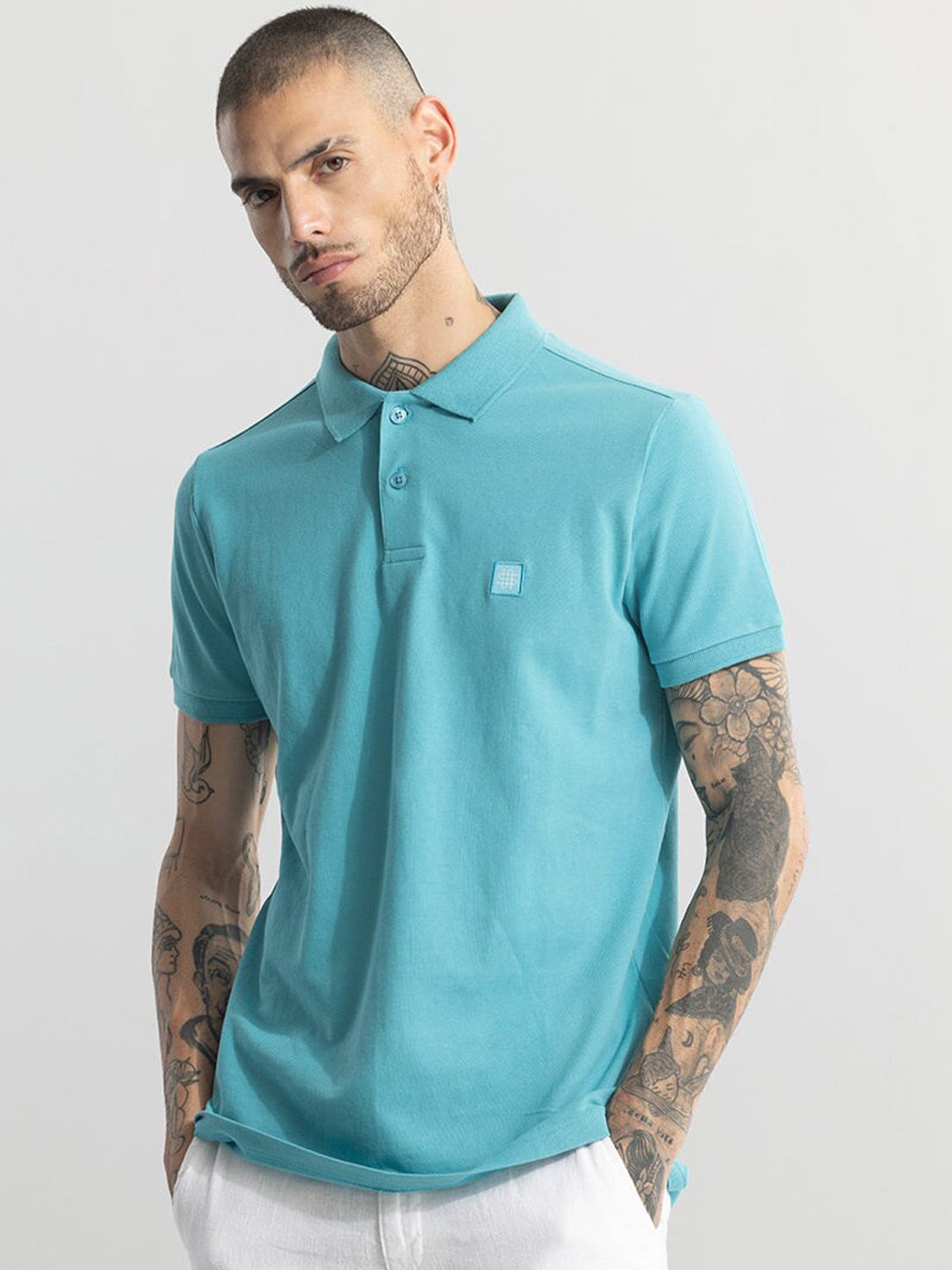 

Snitch Blue Polo Collar Slim Fit T-shirt