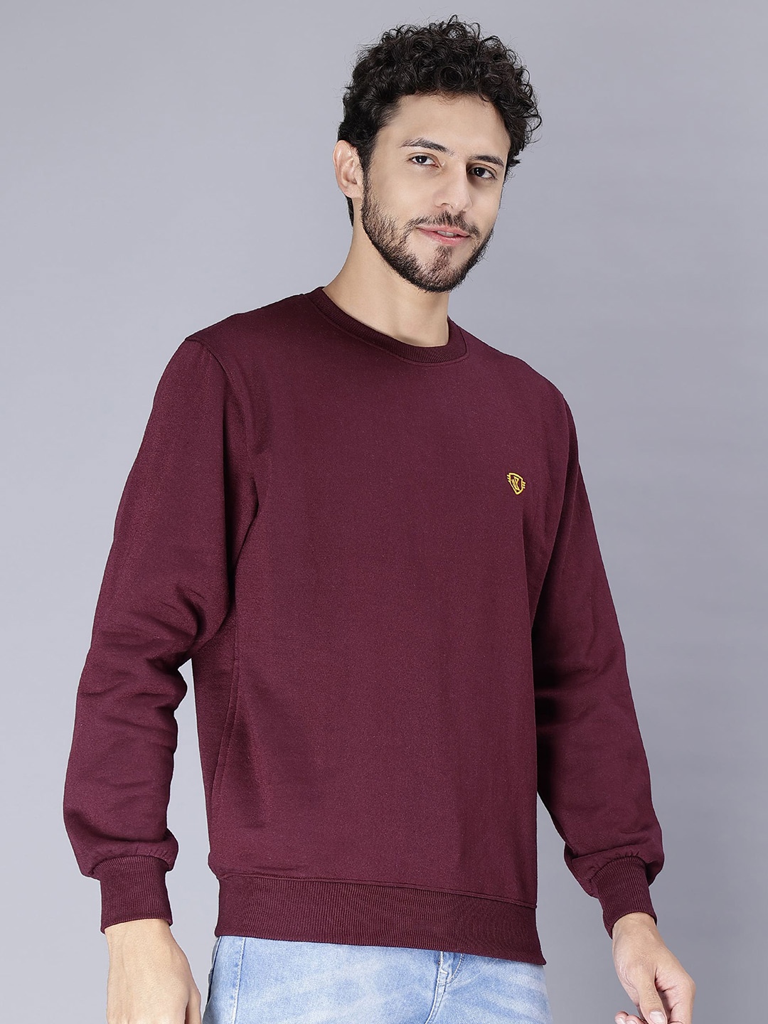 

WE PERFECT Round Neck Fleece Sweatshirt, Maroon