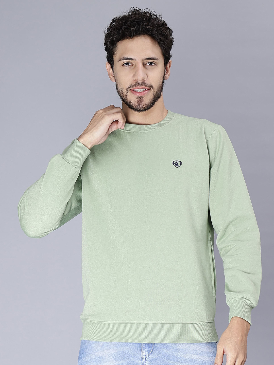 

WE PERFECT Round Neck Fleece Sweatshirt, Green