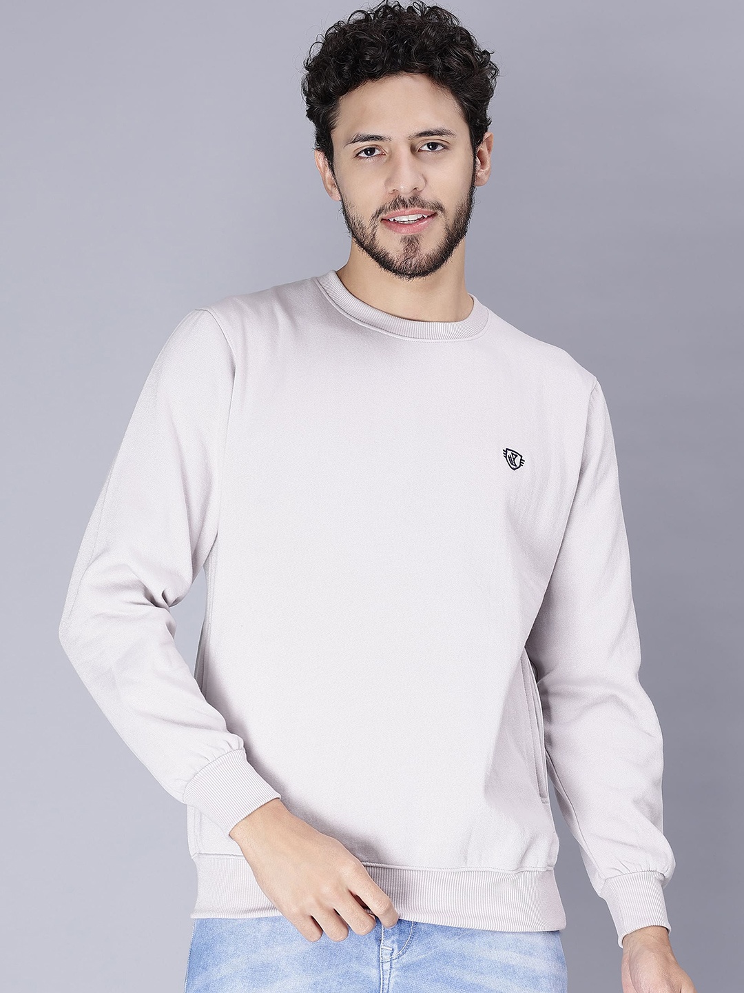 

WE PERFECT Round Neck Fleece Sweatshirt, Grey