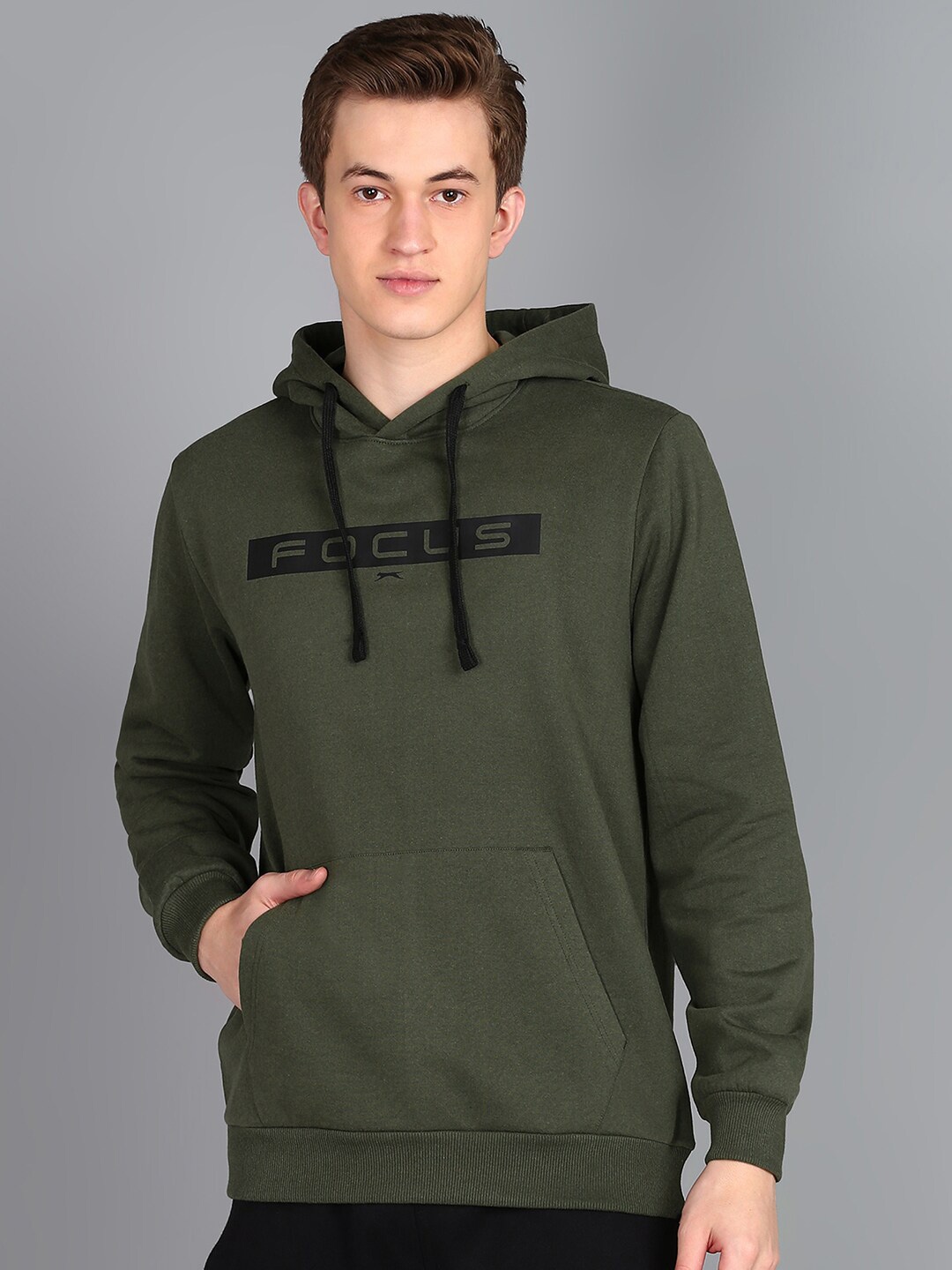 

Slazenger Typography Printed Hooded Long Sleeves Fleece Pullover Sweatshirt, Olive