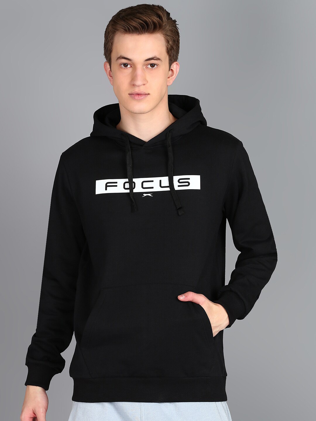 

Slazenger Typography Printed Hooded Long Sleeves Fleece Pullover Sweatshirt, Black