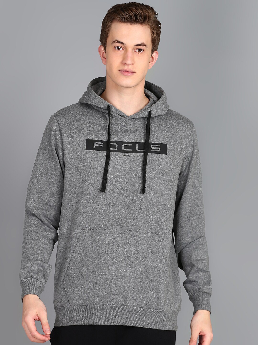 

Slazenger Typography Printed Hooded Long Sleeves Fleece Pullover Sweatshirt, Grey