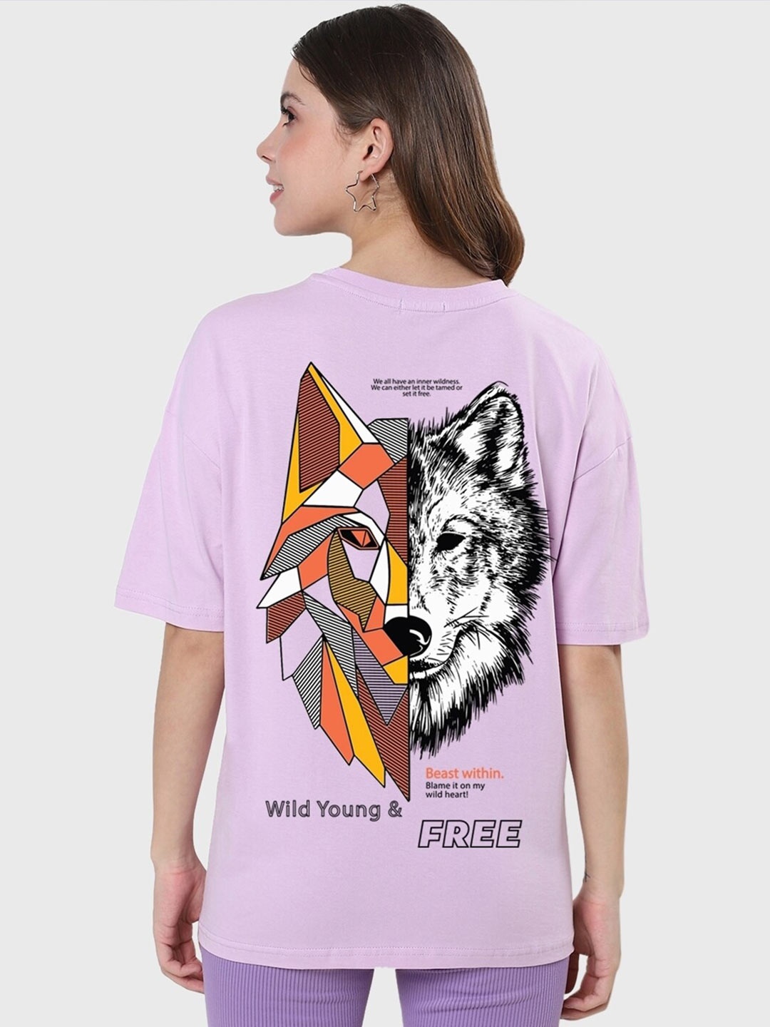

Bewakoof Graphic Printed Drop-Shoulder Sleeves Cotton Oversized T-shirt, Purple
