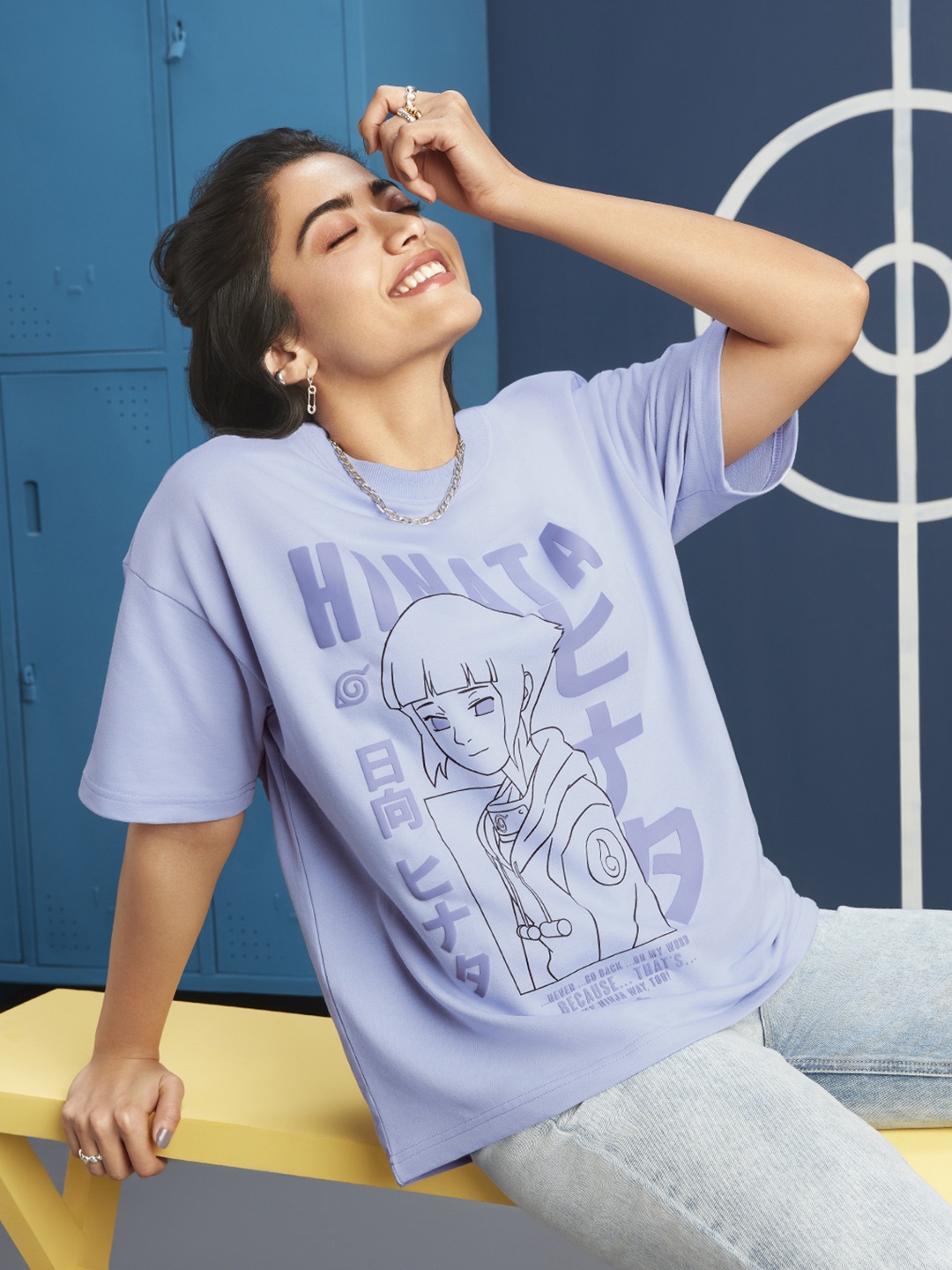 

Bewakoof Heavy Duty Naruto Printed Drop-Shoulder Sleeves Cotton Oversized T-shirt, Purple