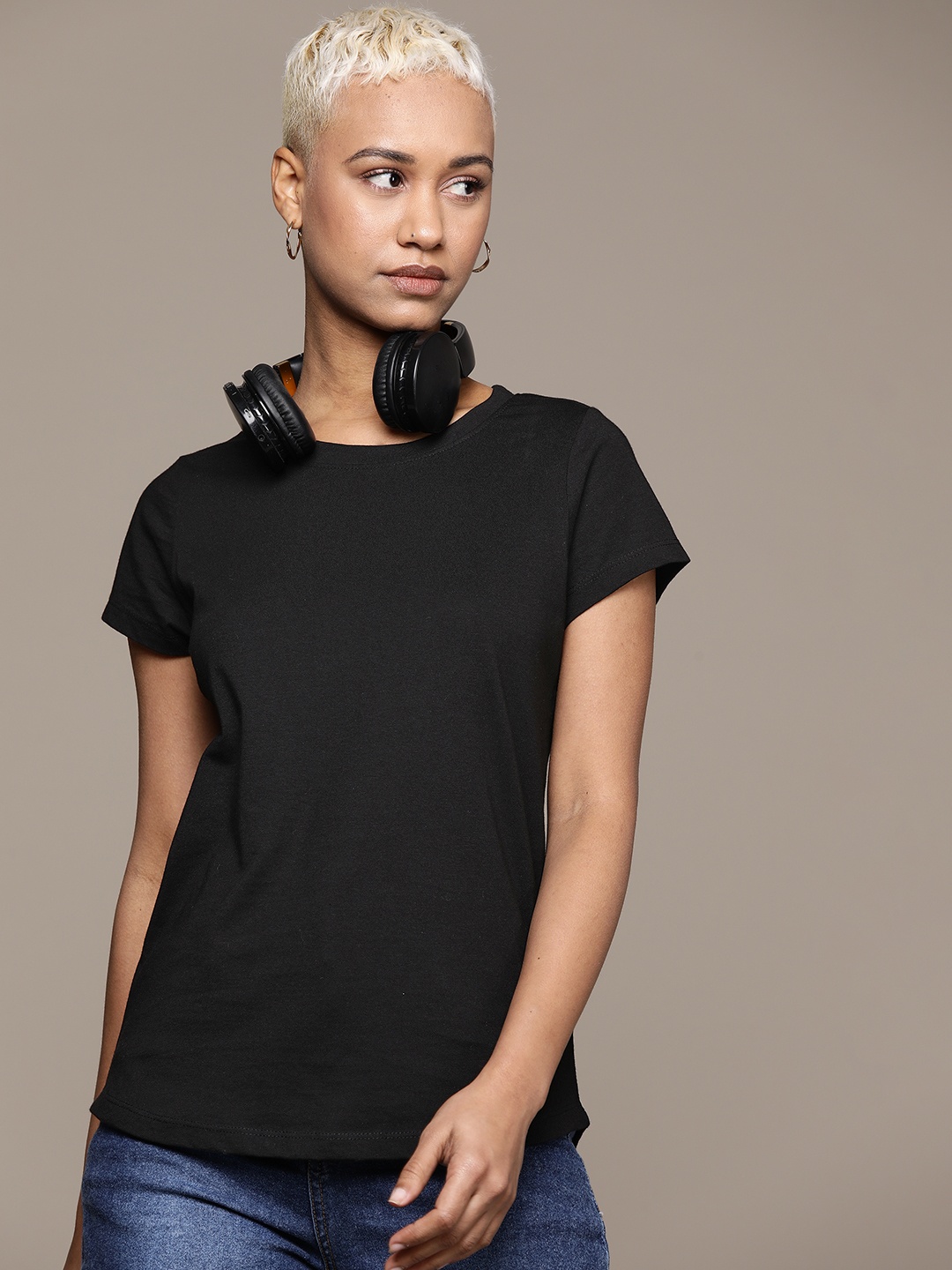 

Roadster Women Pure Cotton T-shirt, Black