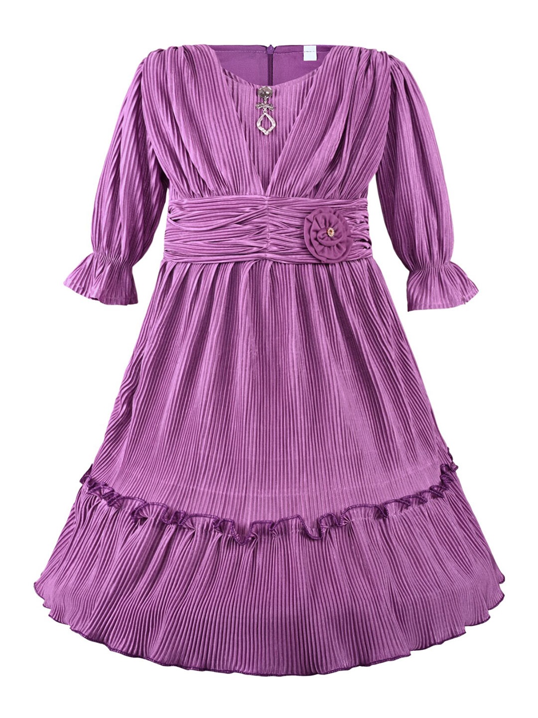 

Wish Karo Girls Puff Sleeve Satin Fit & Flare Maxi Dress, Purple
