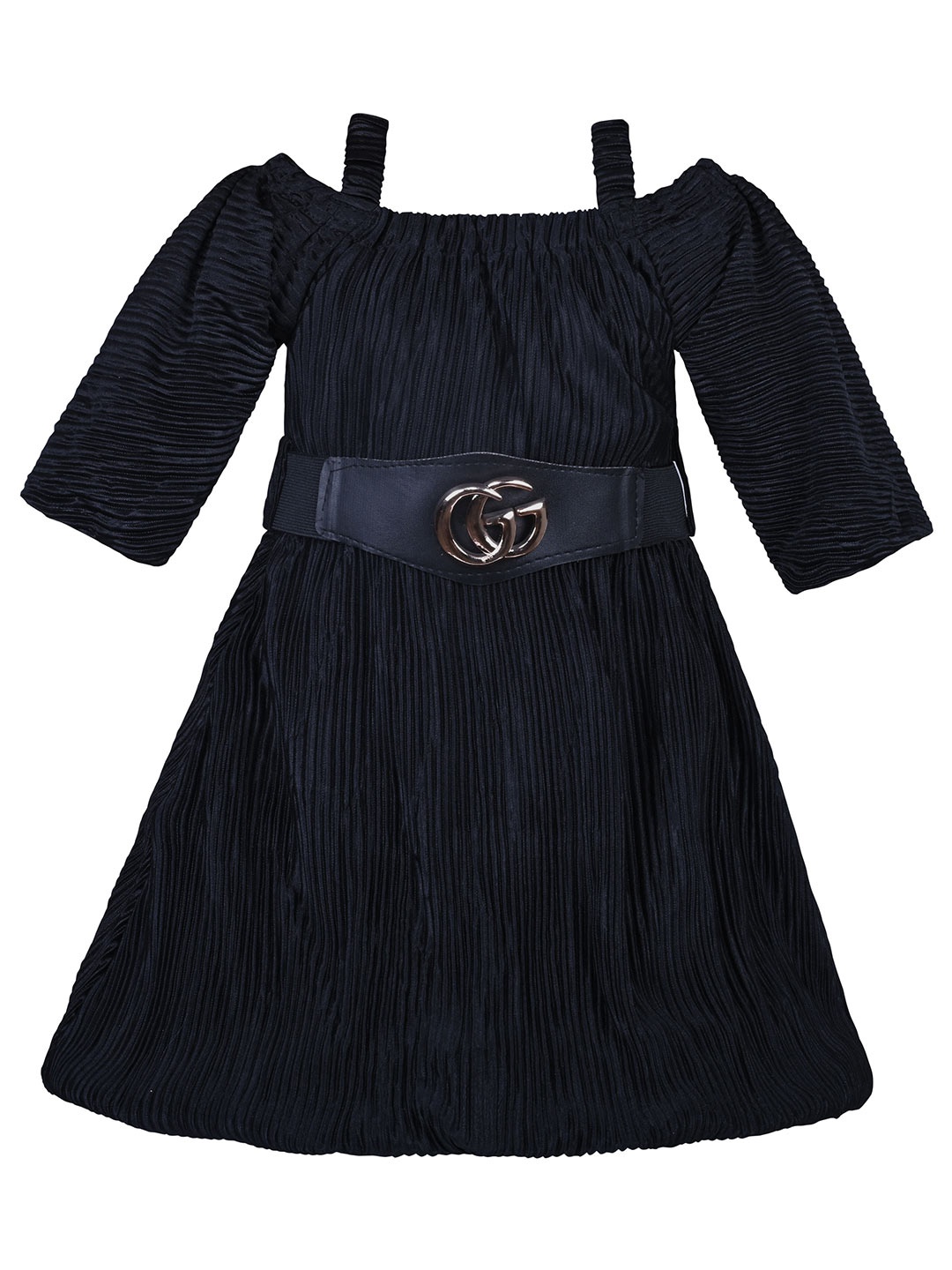 

Wish Karo Girls Silk Lycra Pleated Fit & Flare Dress With Belt, Black