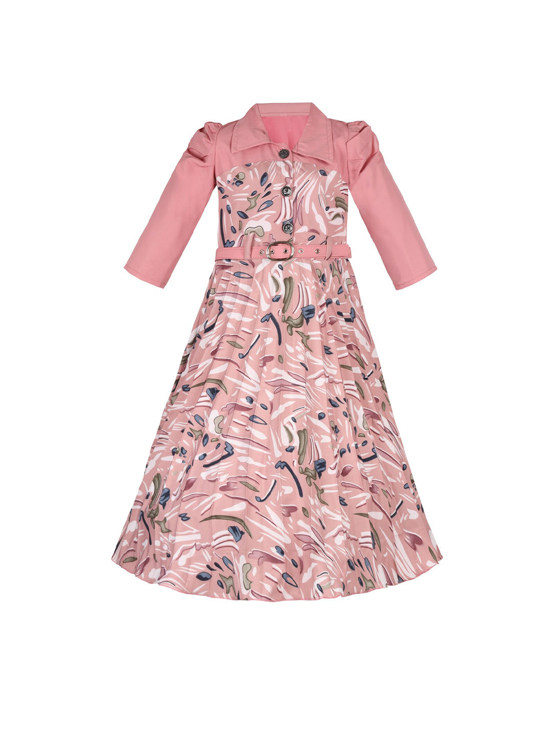 

Wish Karo Girls Floral Printed Silk A-Line Maxi Dress, Pink