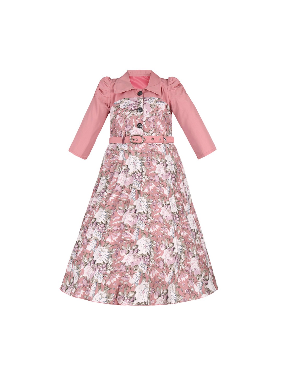 

Wish Karo Girls Floral Printed Shirt Collar Silk A-Line Dress, Burgundy