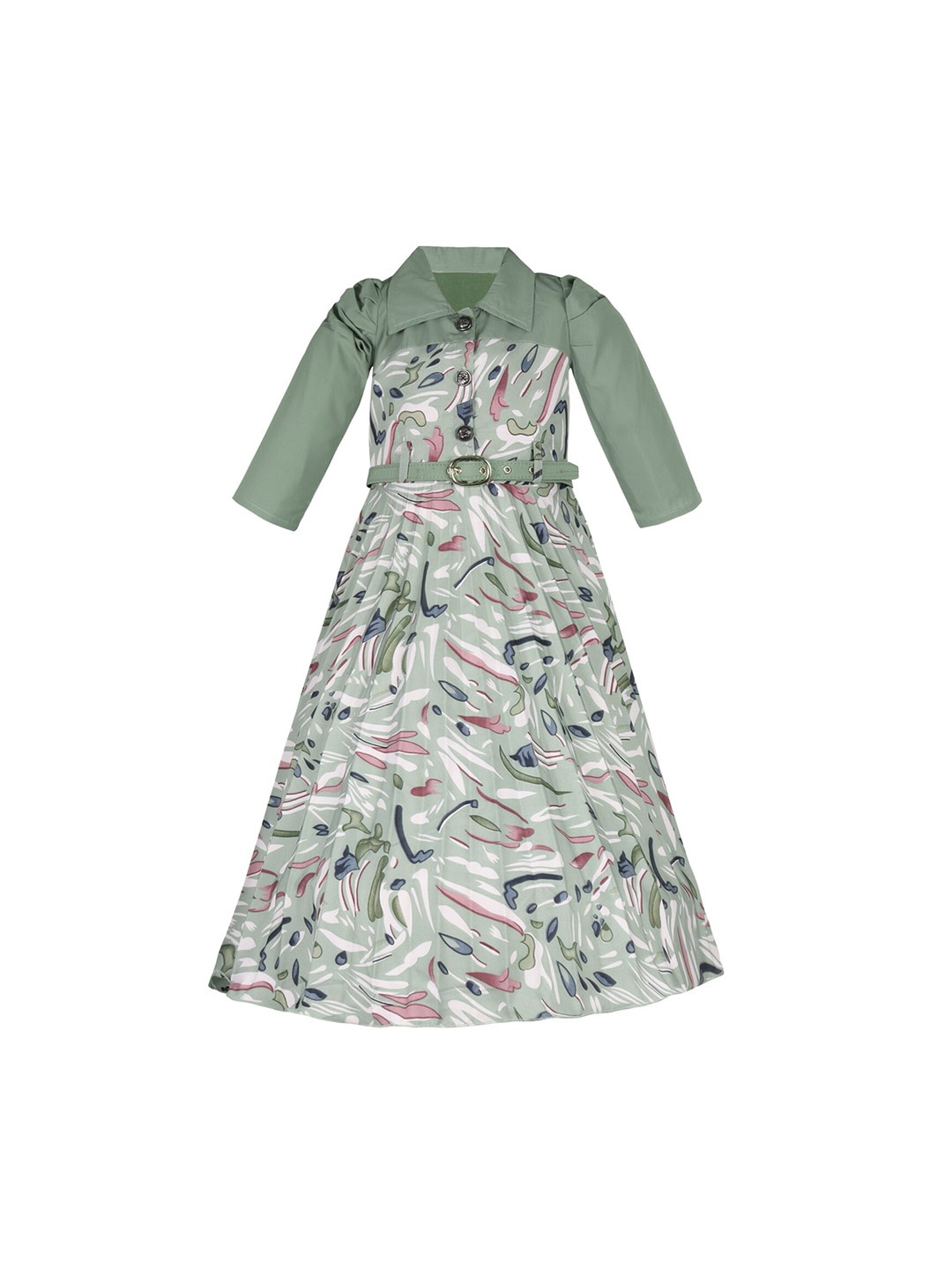 

Wish Karo Abstract Printed Satin A-Line Maxi Dress, Green
