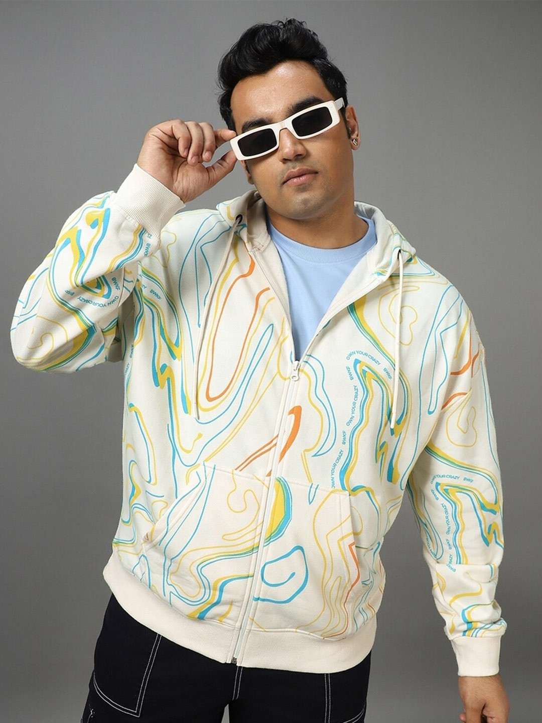

Bewakoof Heavy Duty Plus Size Gardenia Abstract Printed Oversized Hooded Sweatshirt, Green