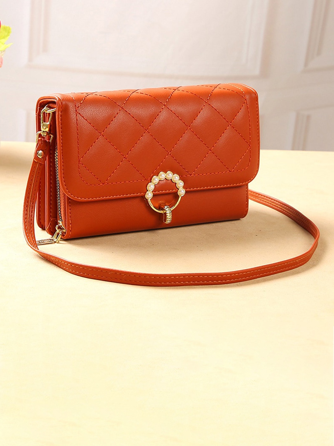 

Diva Dale Textured Zip Detail PU Sling Bag, Orange