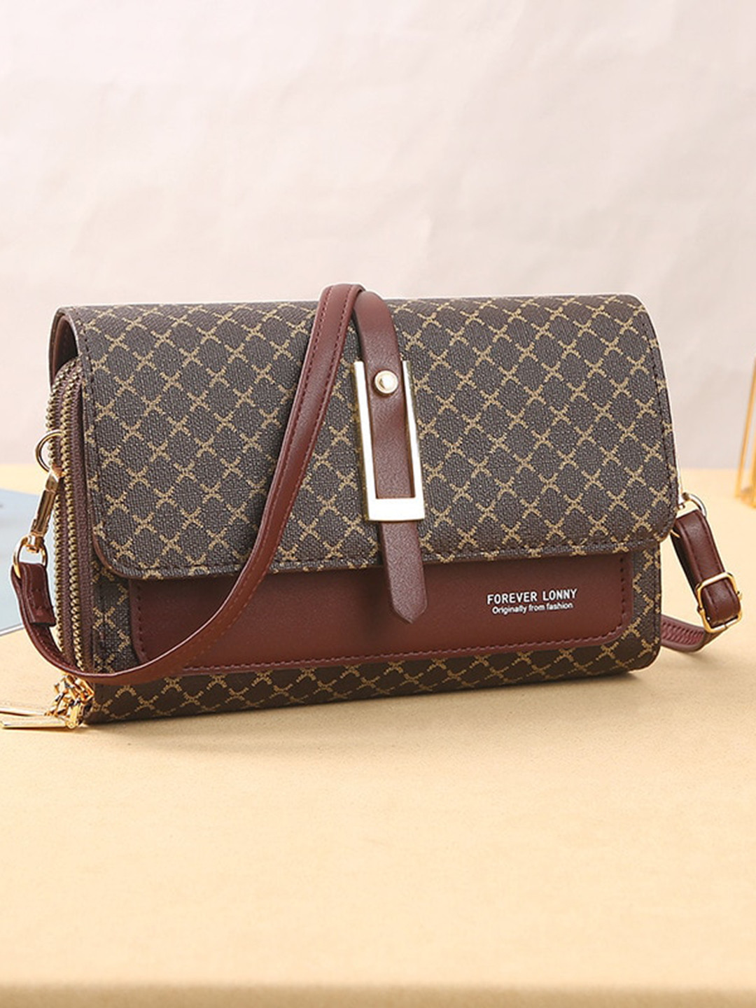 

Diva Dale Geometric Printed Sling Bag, Brown