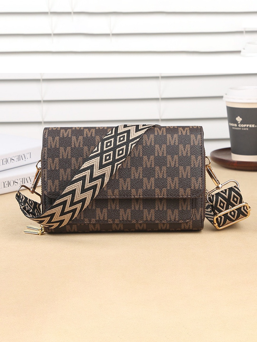 

Diva Dale PU Typography Printed Structured Sling Bag, Brown